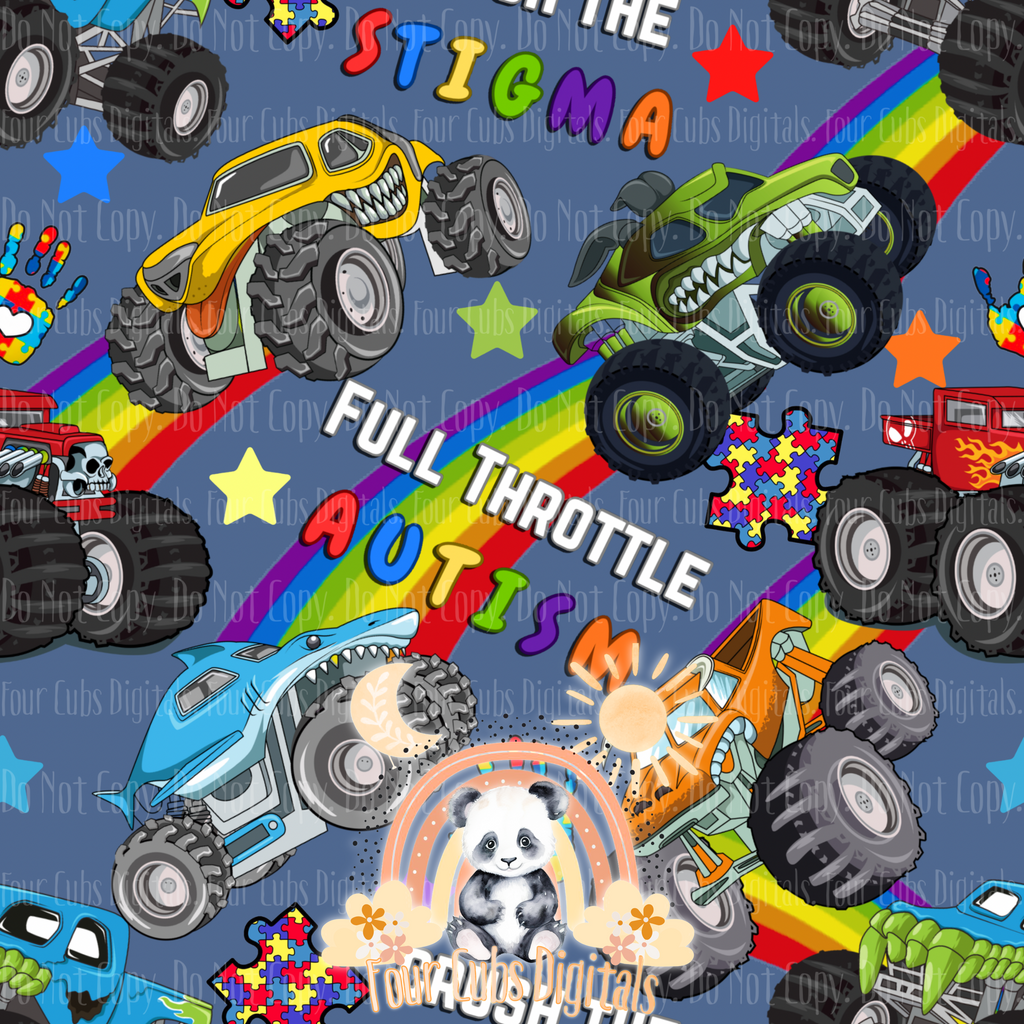 Trucks Autism Black, Blue, Purple and Red seamless