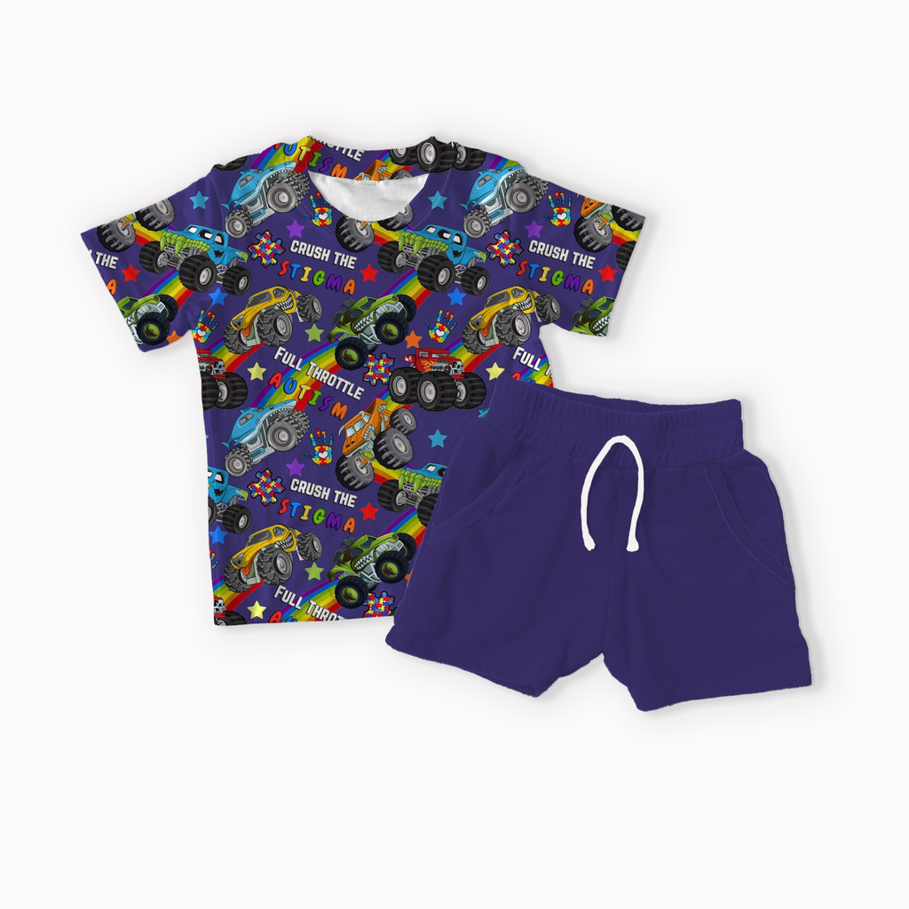 Trucks Autism Black, Blue, Purple and Red seamless