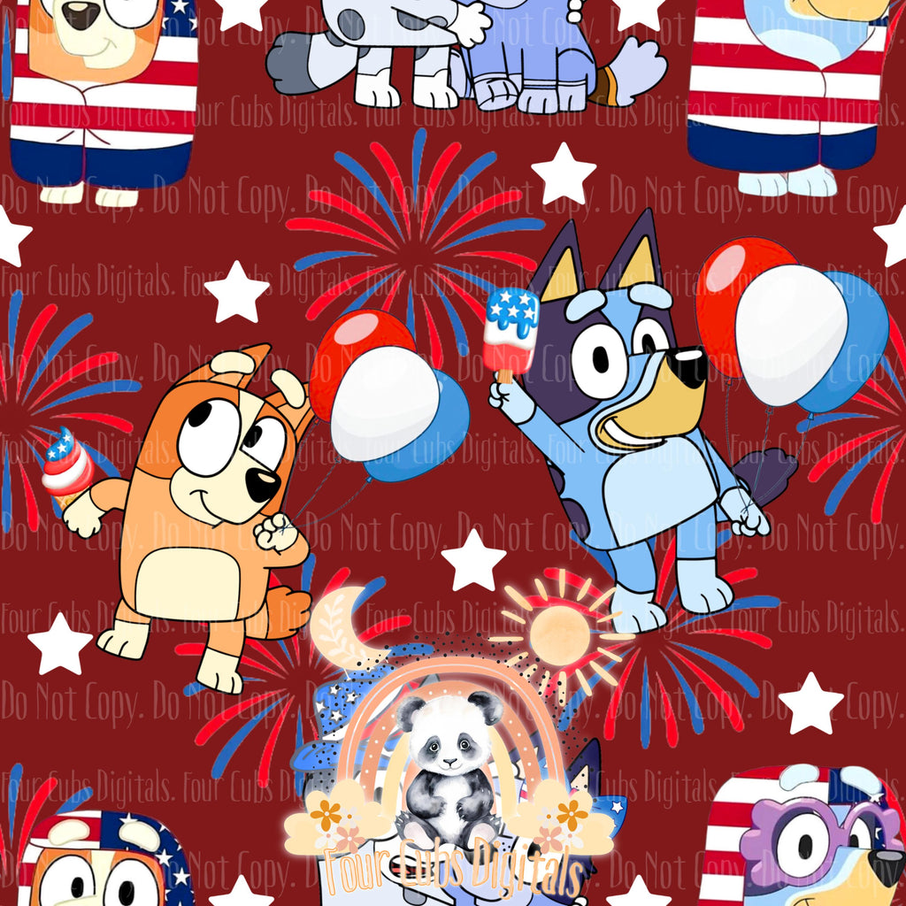 Dog Sisters 4th of July white, black, red and blue seamless