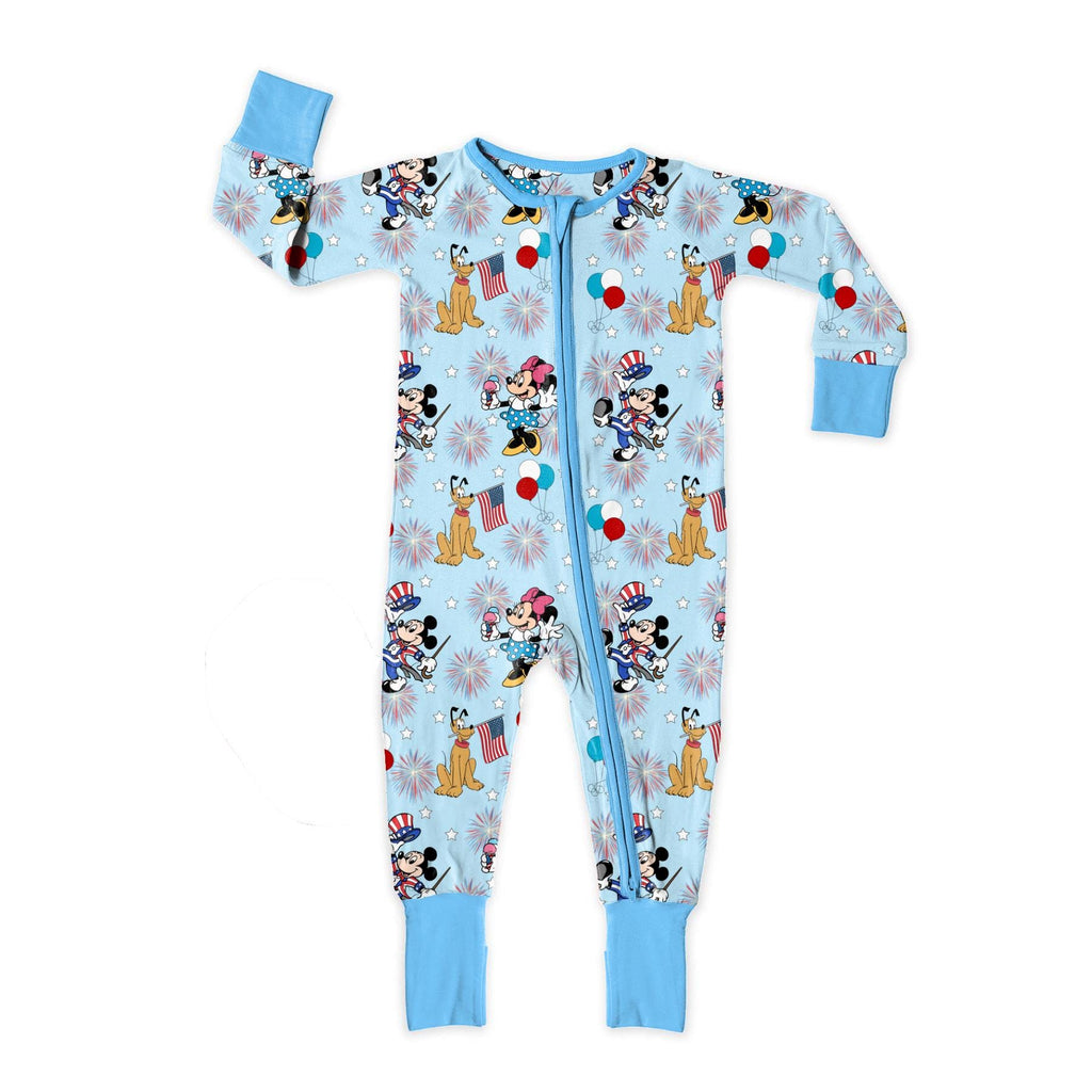 Mouse and Friends checkered, light and dark blue 4th of July seamless