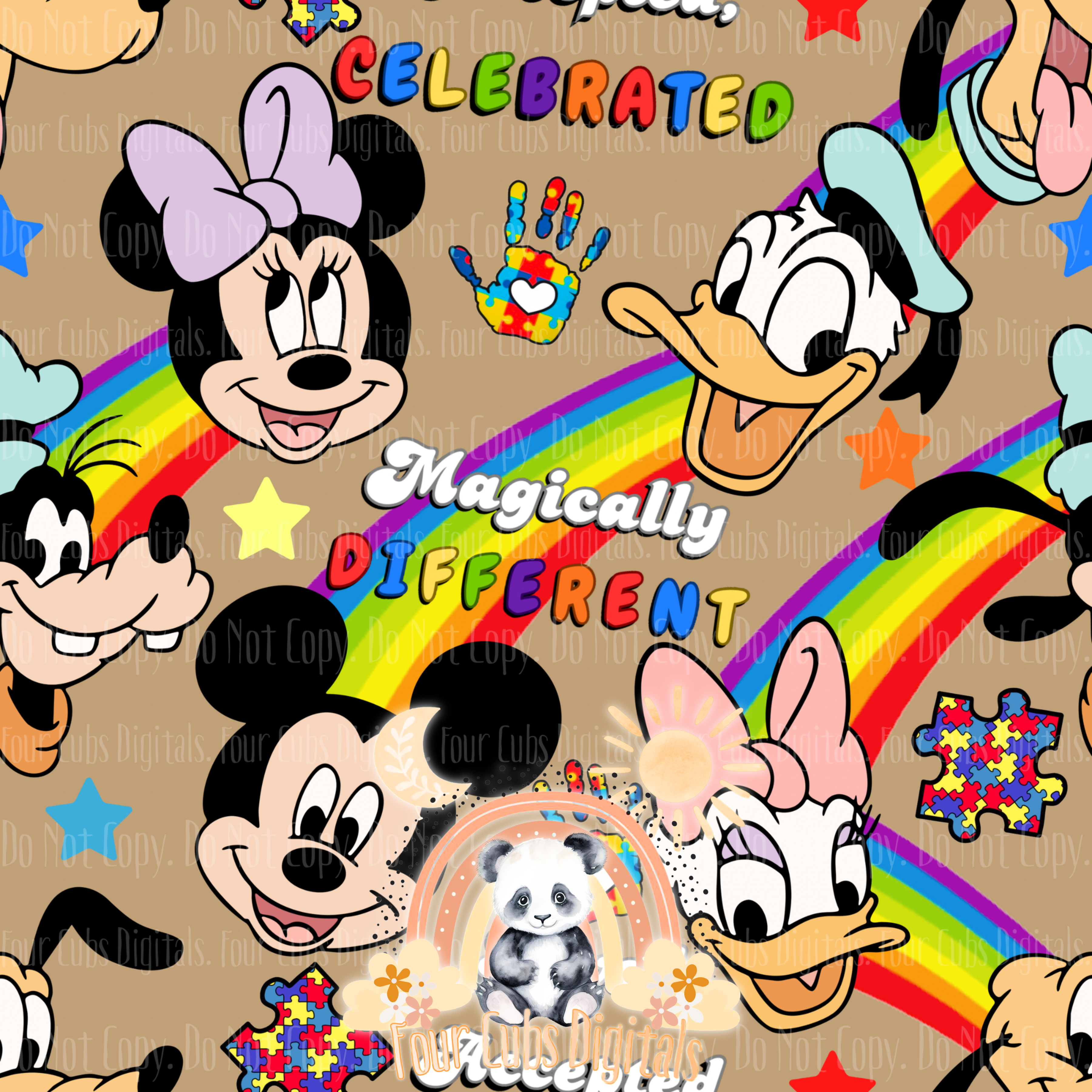 Autism Mouse Brown, Blue, Purple and Pink seamless