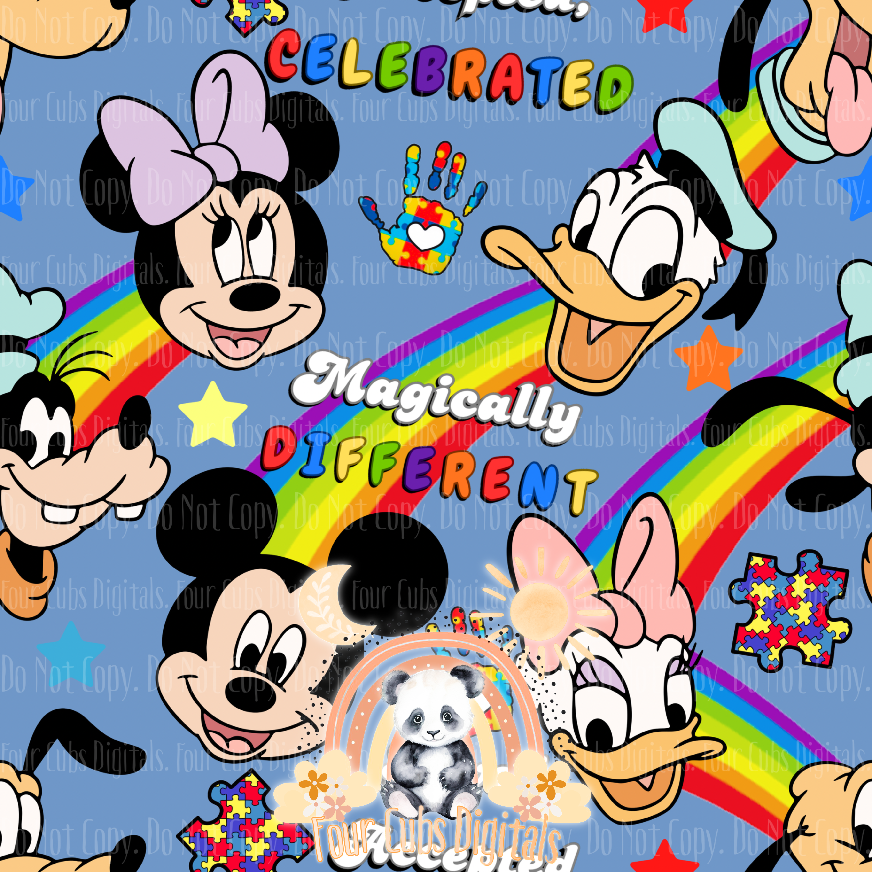 Autism Mouse Brown, Blue, Purple and Pink seamless