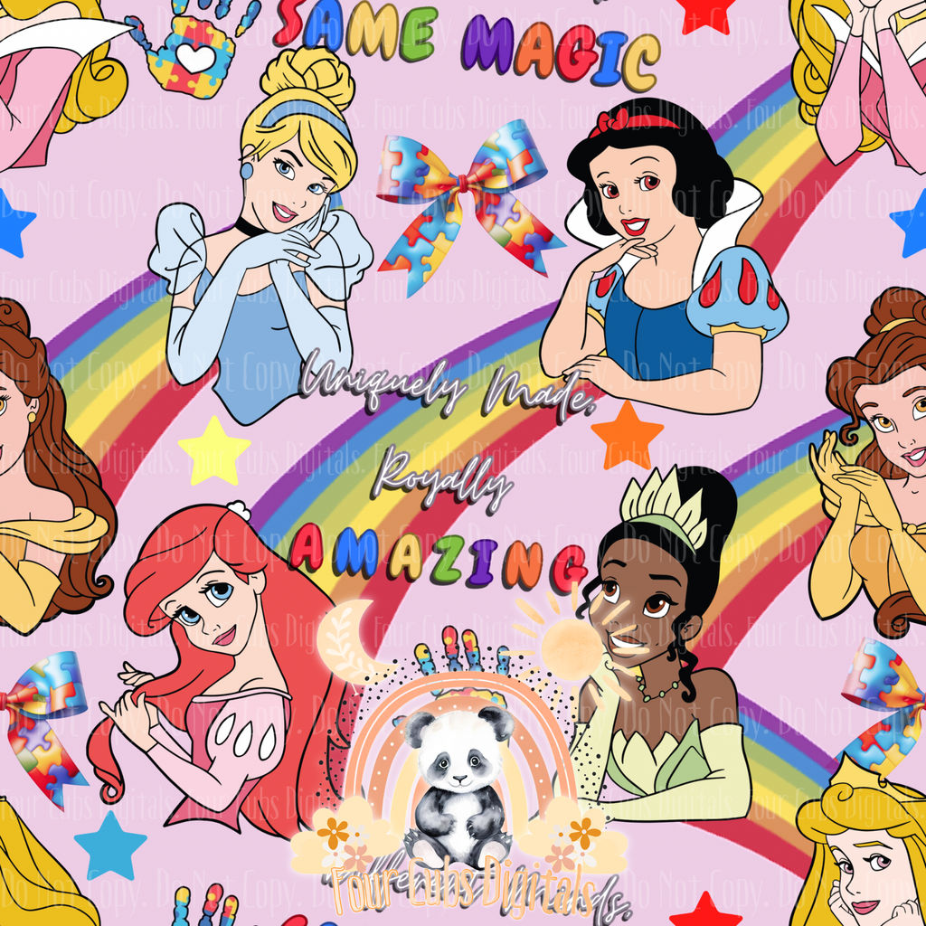 Autism Princess Pink, Purple, Blue and Yellow seamless