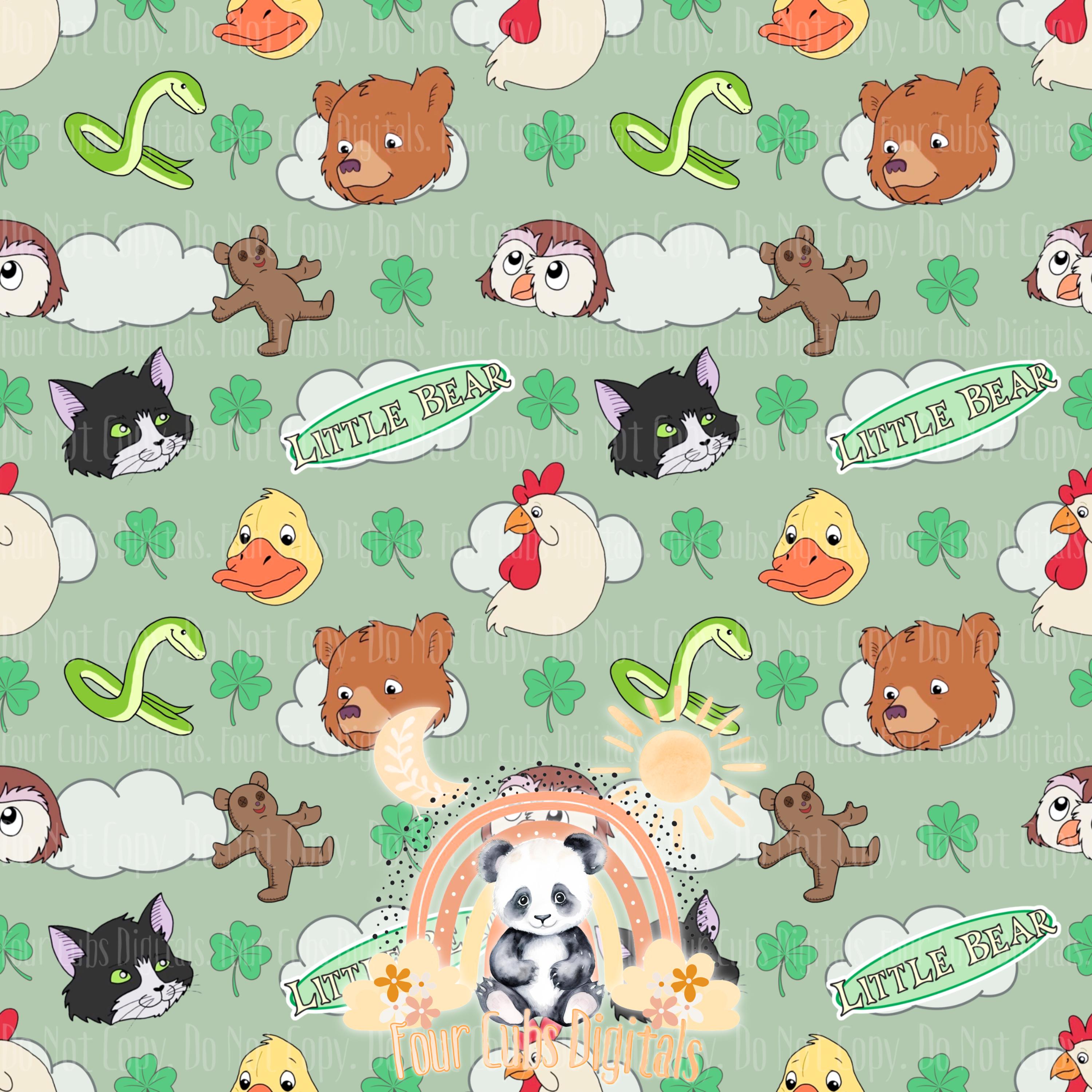 Bear and Friends green and blue seamless