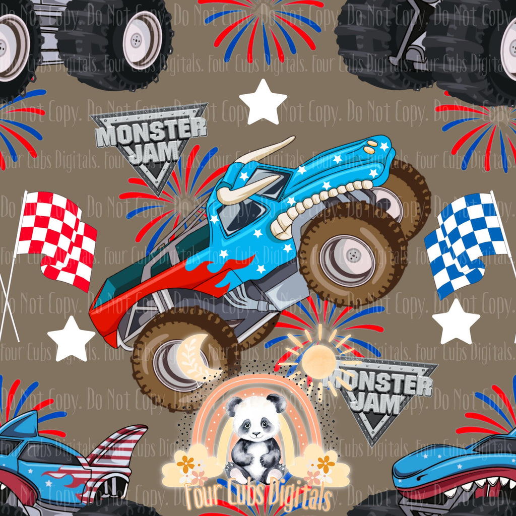 Trucks 4th of July grey and brown seamless