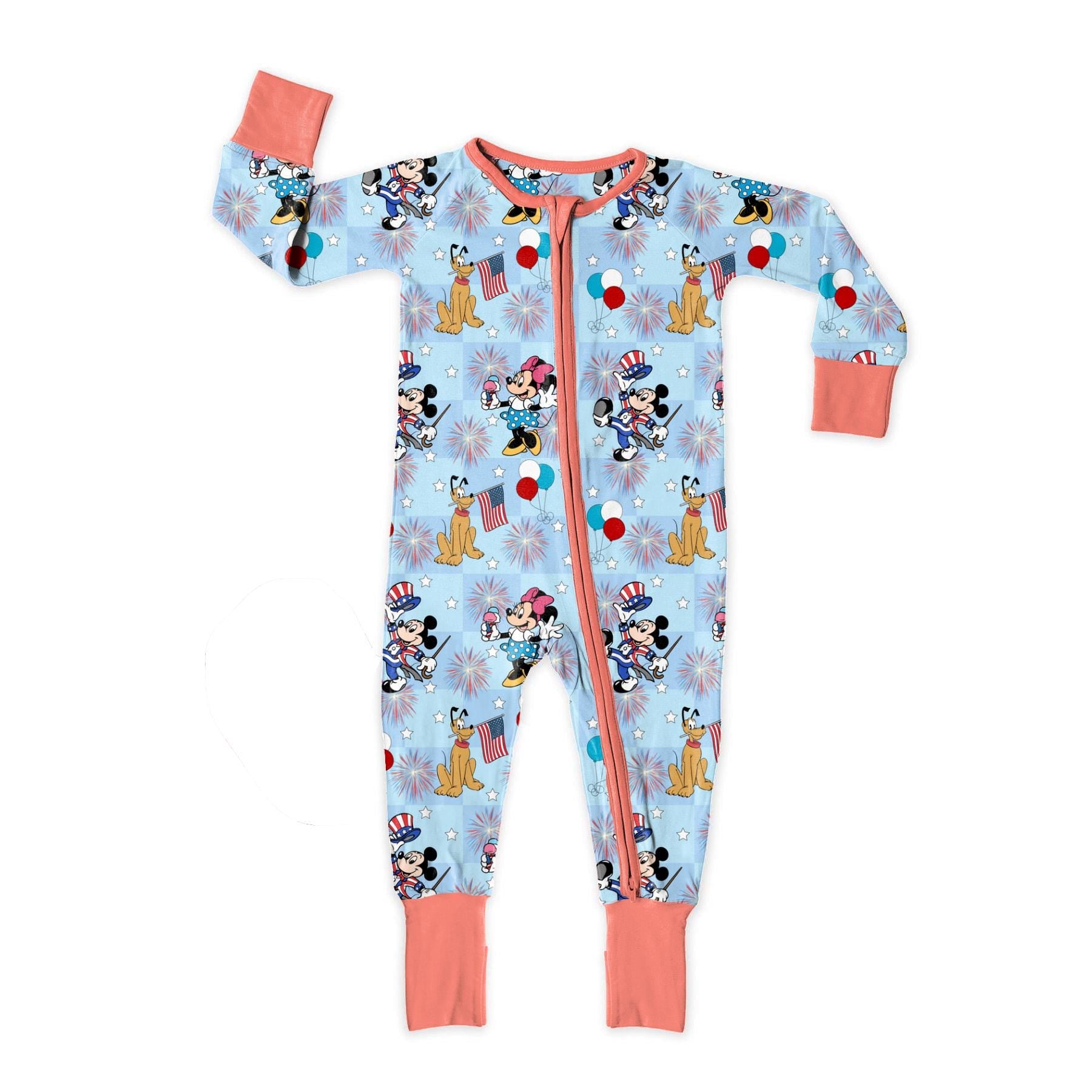 Mouse and Friends checkered, light and dark blue 4th of July seamless