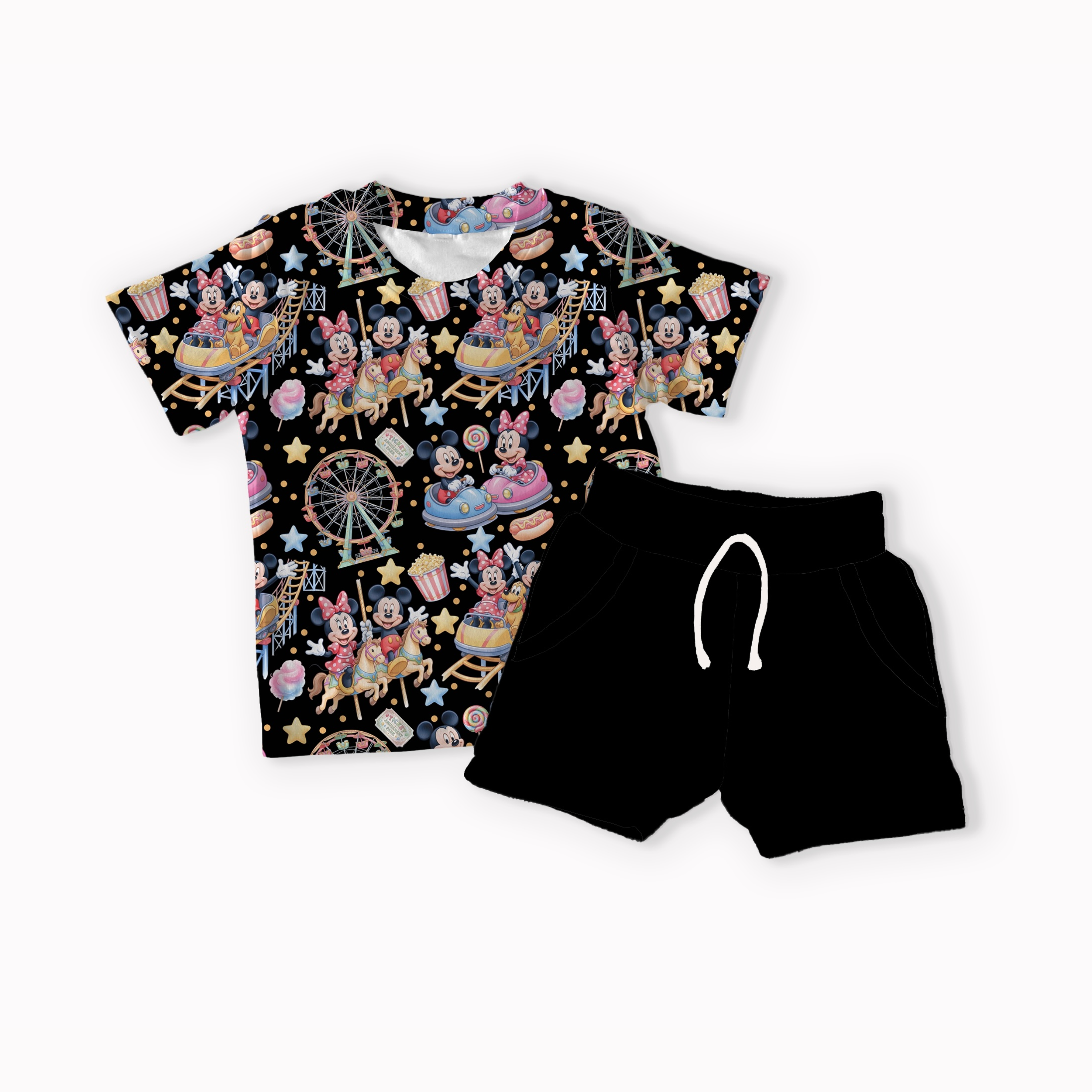 Mouse Amusement Park Tan, Black, Blue and Pink seamless