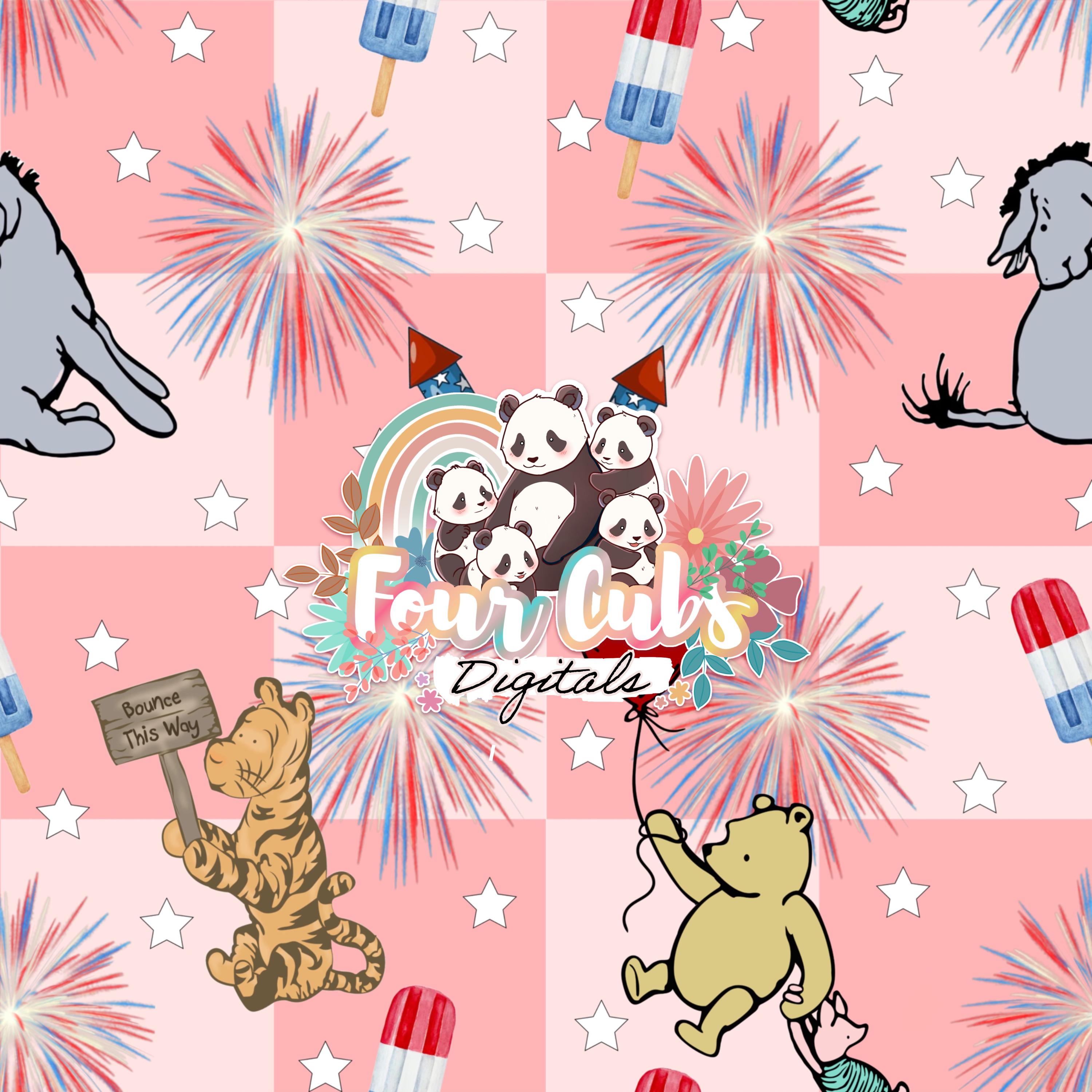 Classic Pooh Blue and Red 4th of July seamless