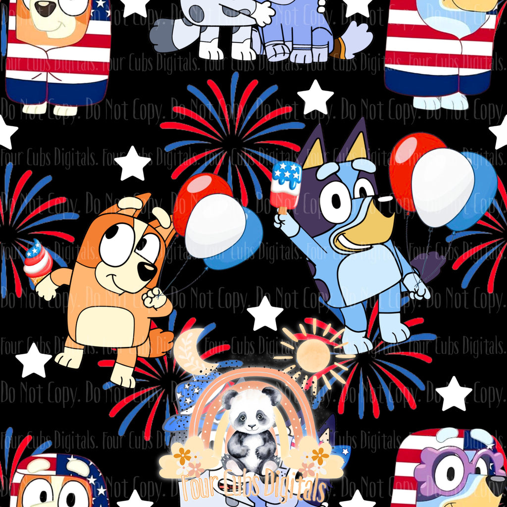 Dog Sisters 4th of July white, black, red and blue seamless