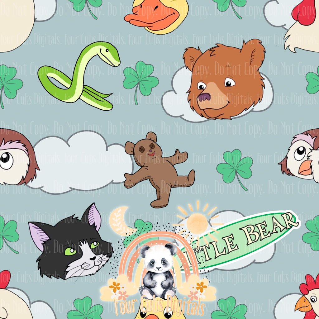 Bear and Friends green and blue seamless