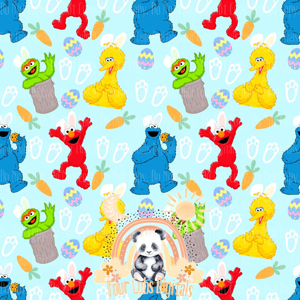 Blue Easter Street Monsters seamless