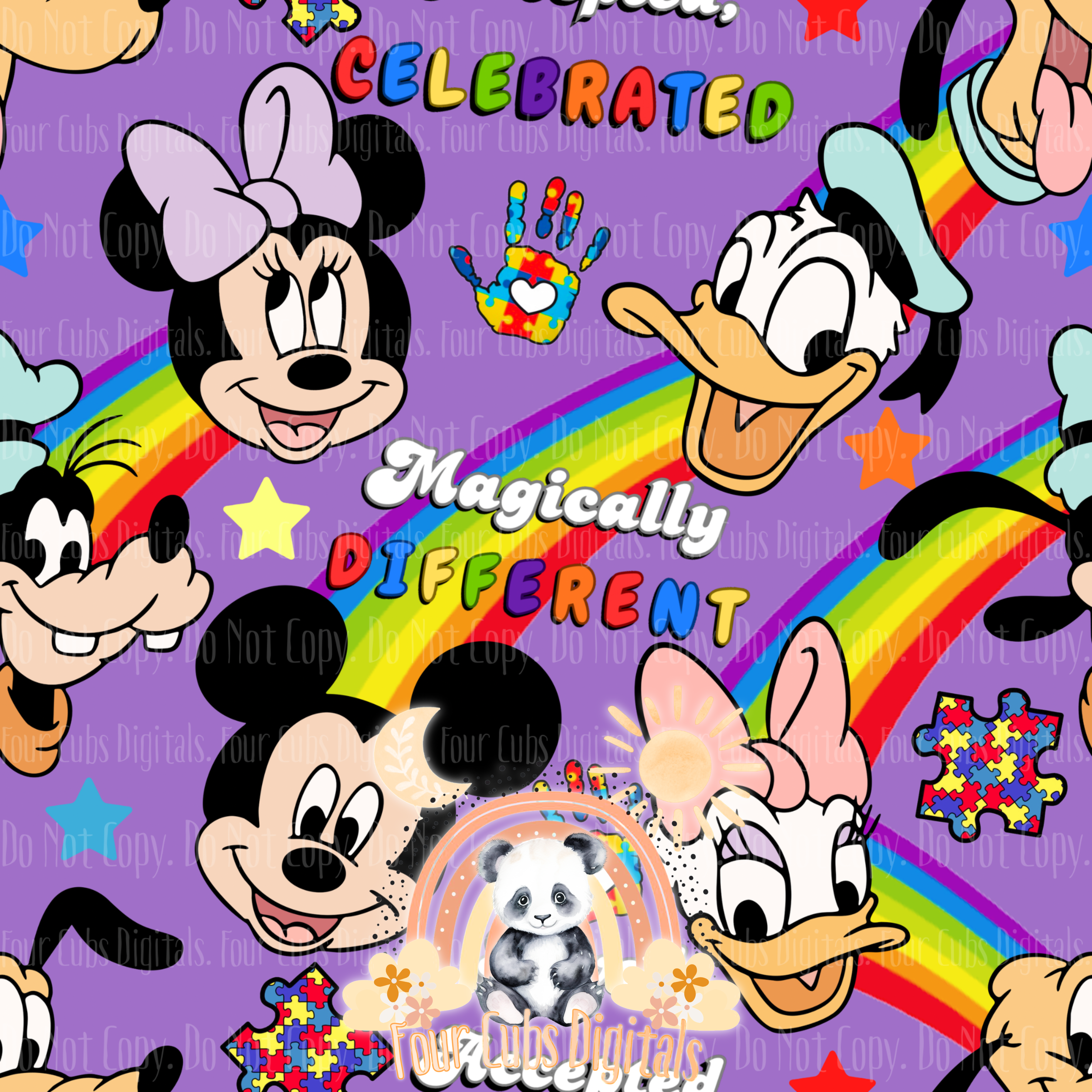 Autism Mouse Brown, Blue, Purple and Pink seamless