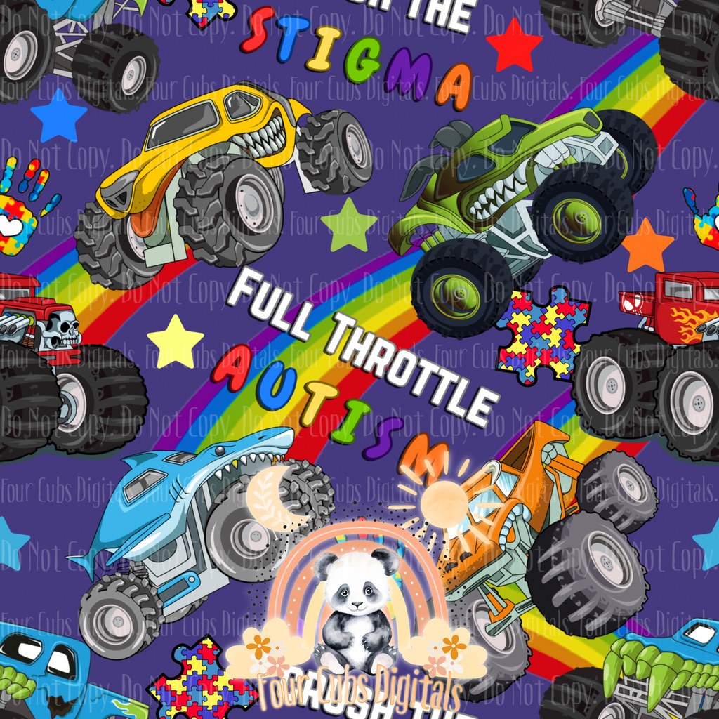 Trucks Autism Black, Blue, Purple and Red seamless