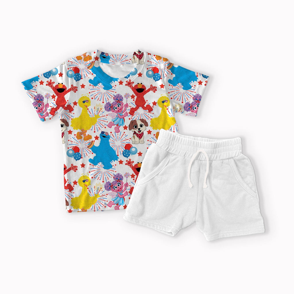 Street Monsters 4th of July white, black, red and blue seamless
