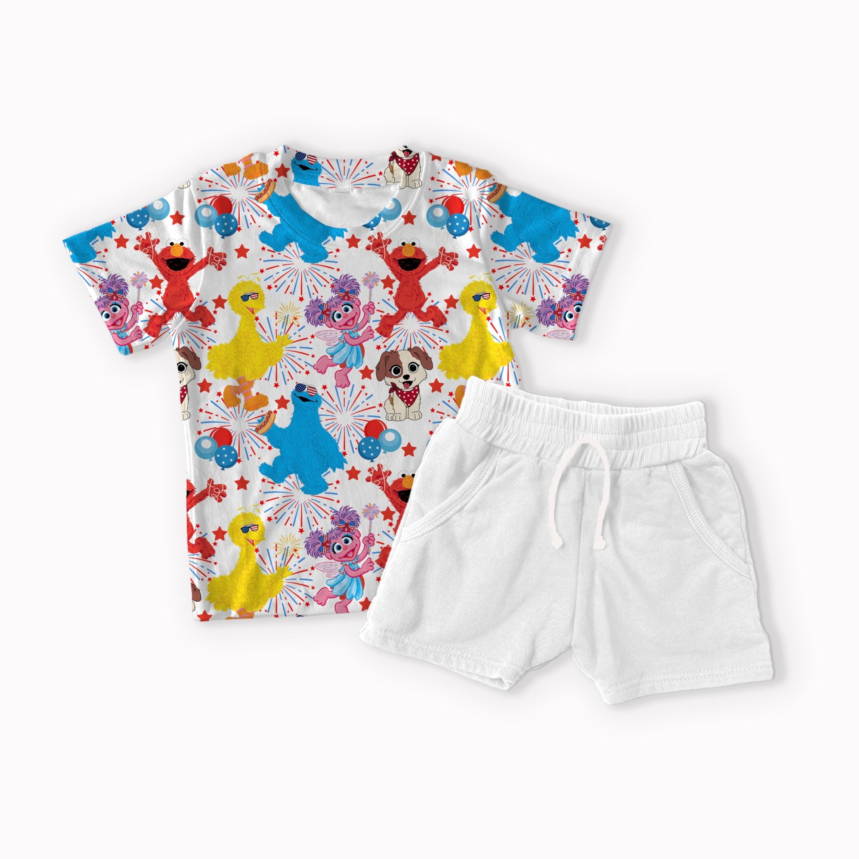 Street Monsters 4th of July white, black, red and blue seamless