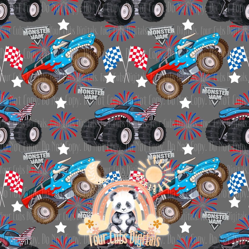Trucks 4th of July grey and brown seamless