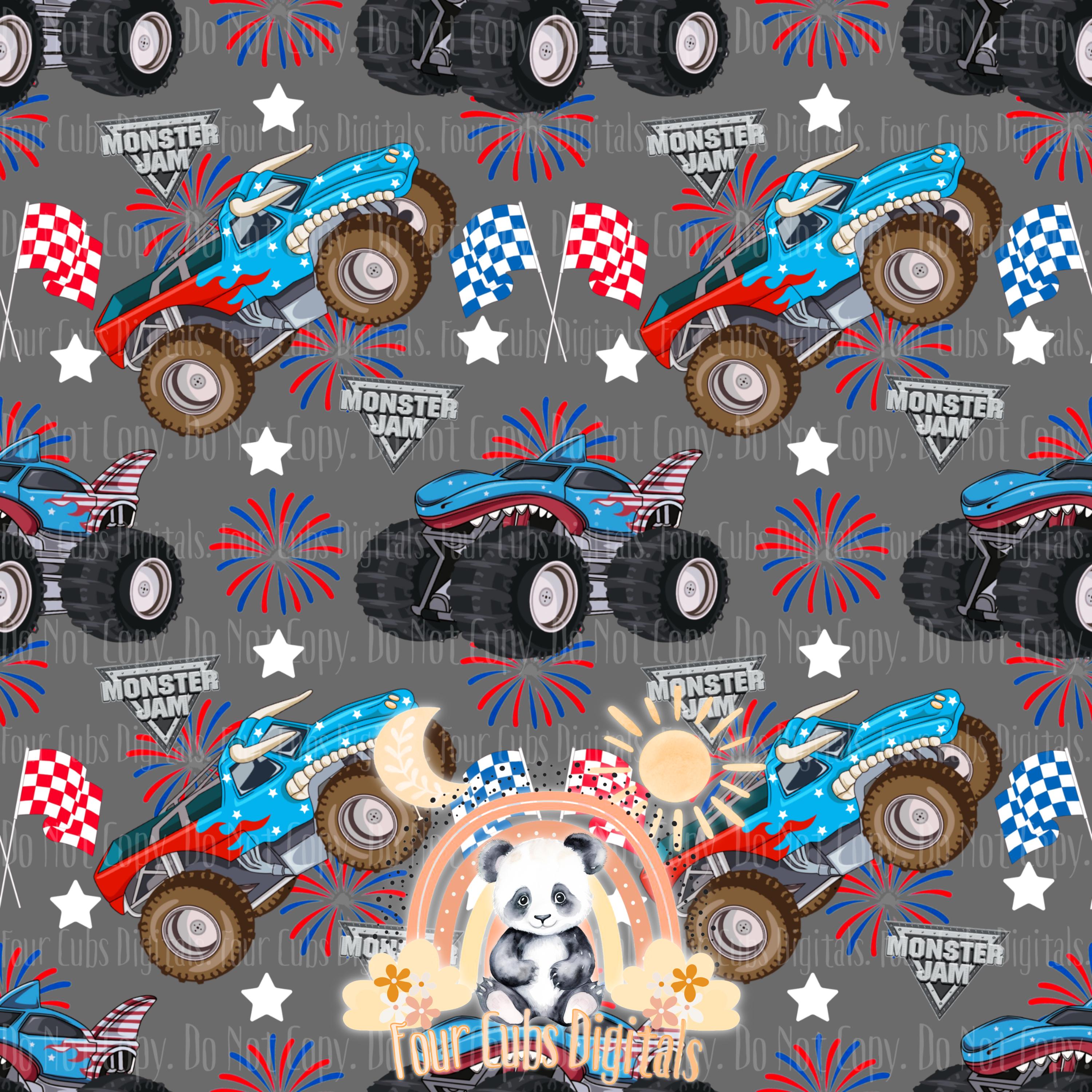Trucks 4th of July grey and brown seamless