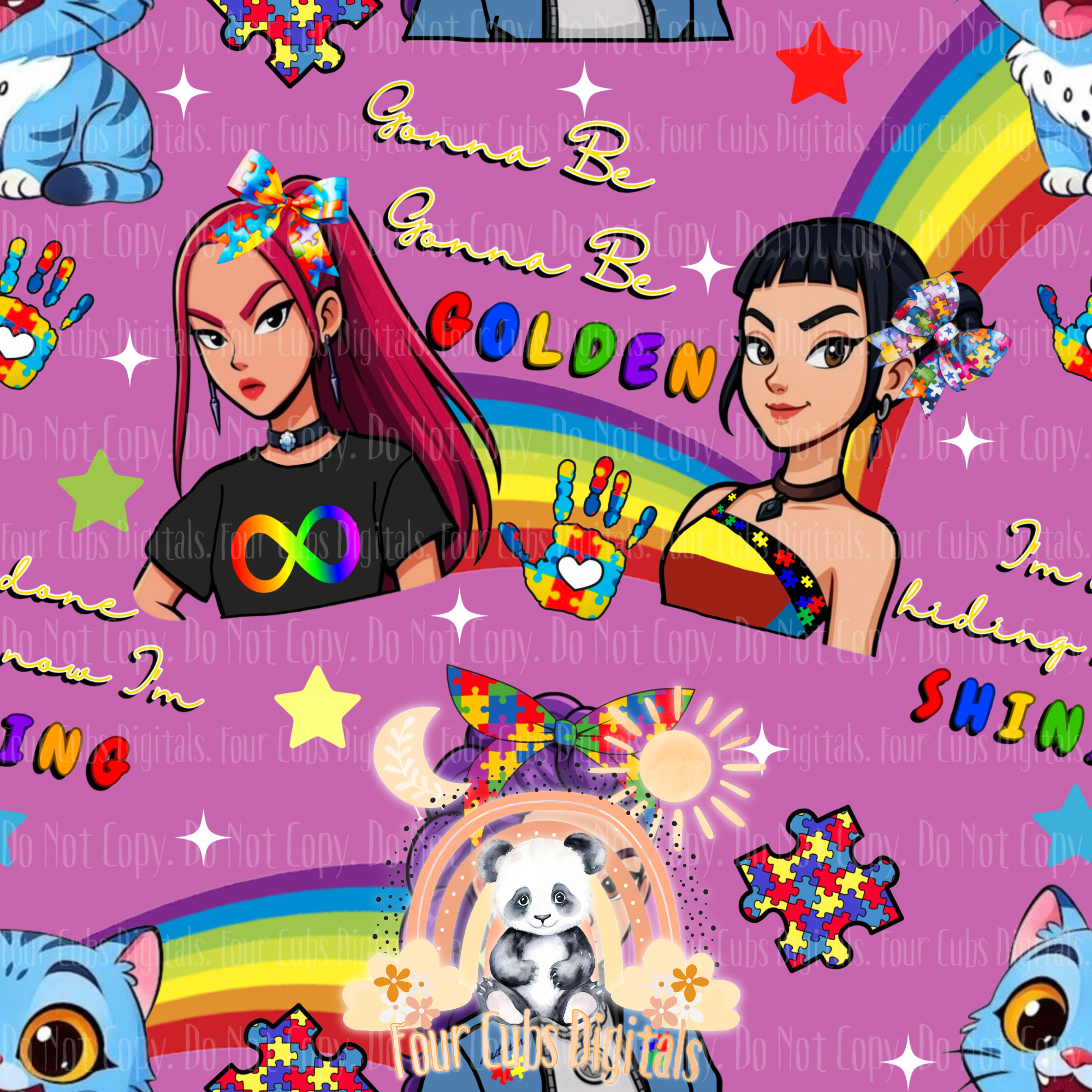 Hunters Autism Purple, Blue, Orange and Pink seamless