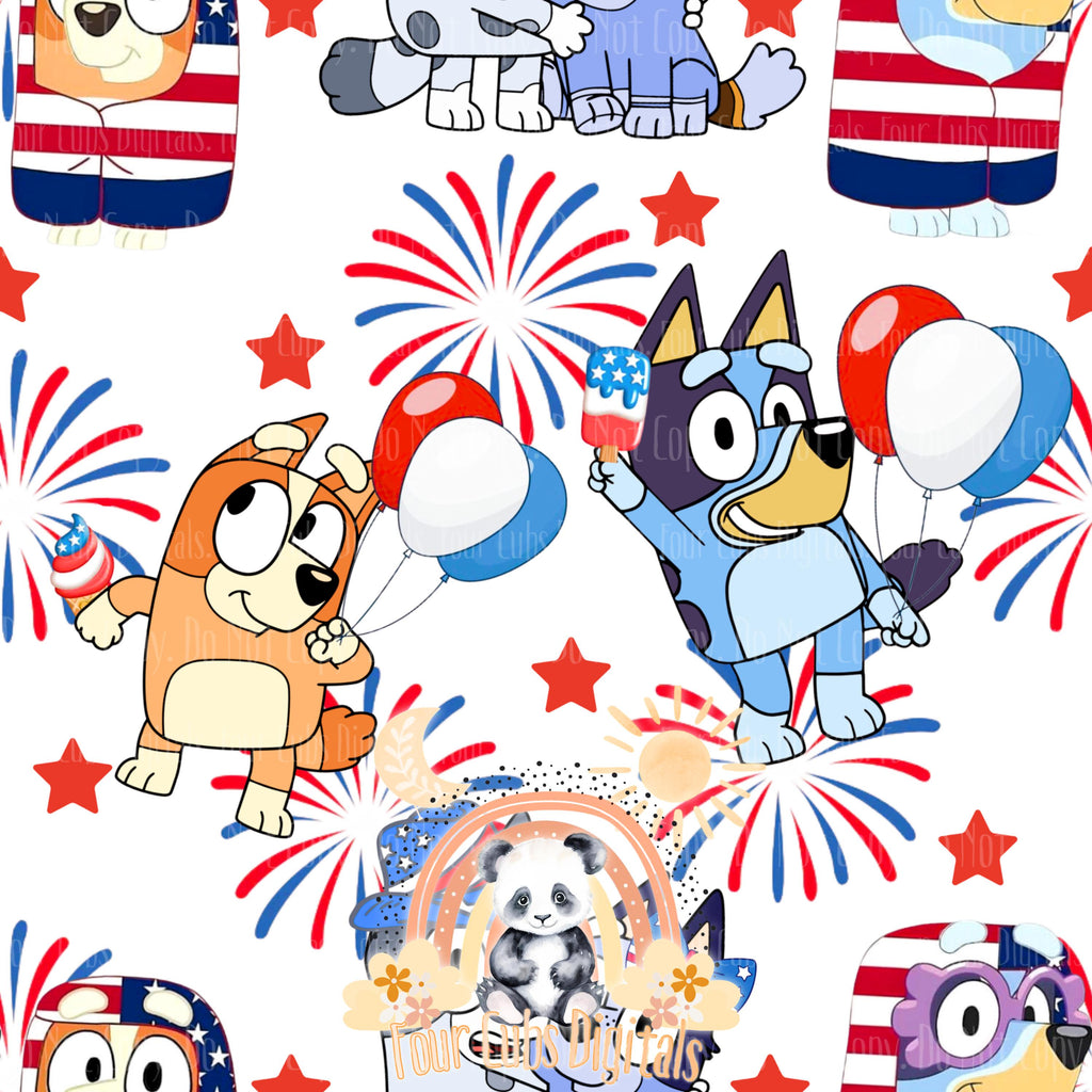 Dog Sisters 4th of July white, black, red and blue seamless