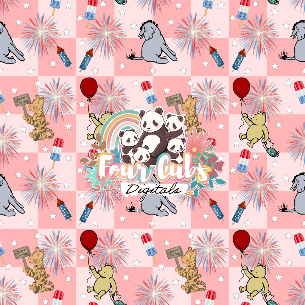 Classic Pooh Blue and Red 4th of July seamless