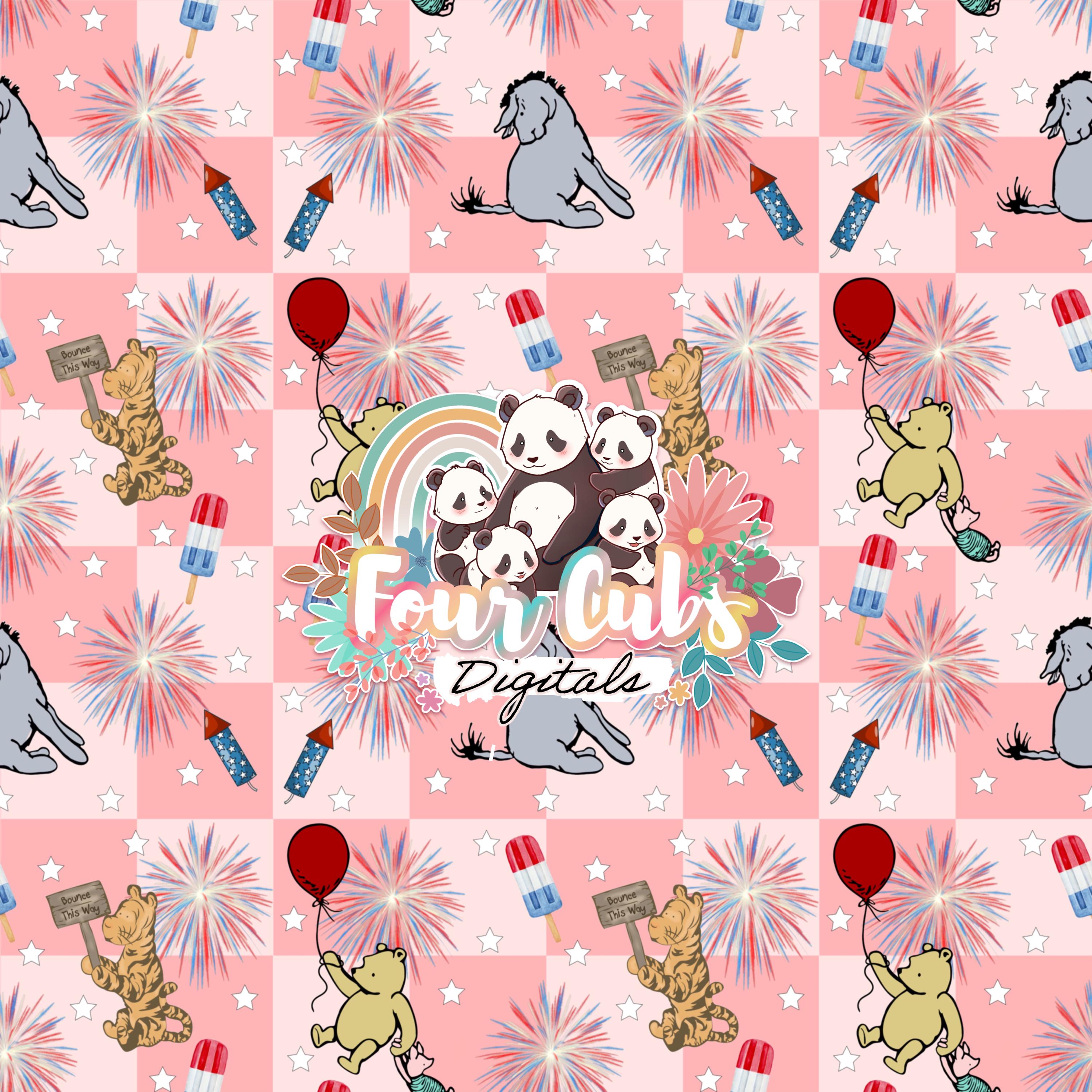 Classic Pooh Blue and Red 4th of July seamless