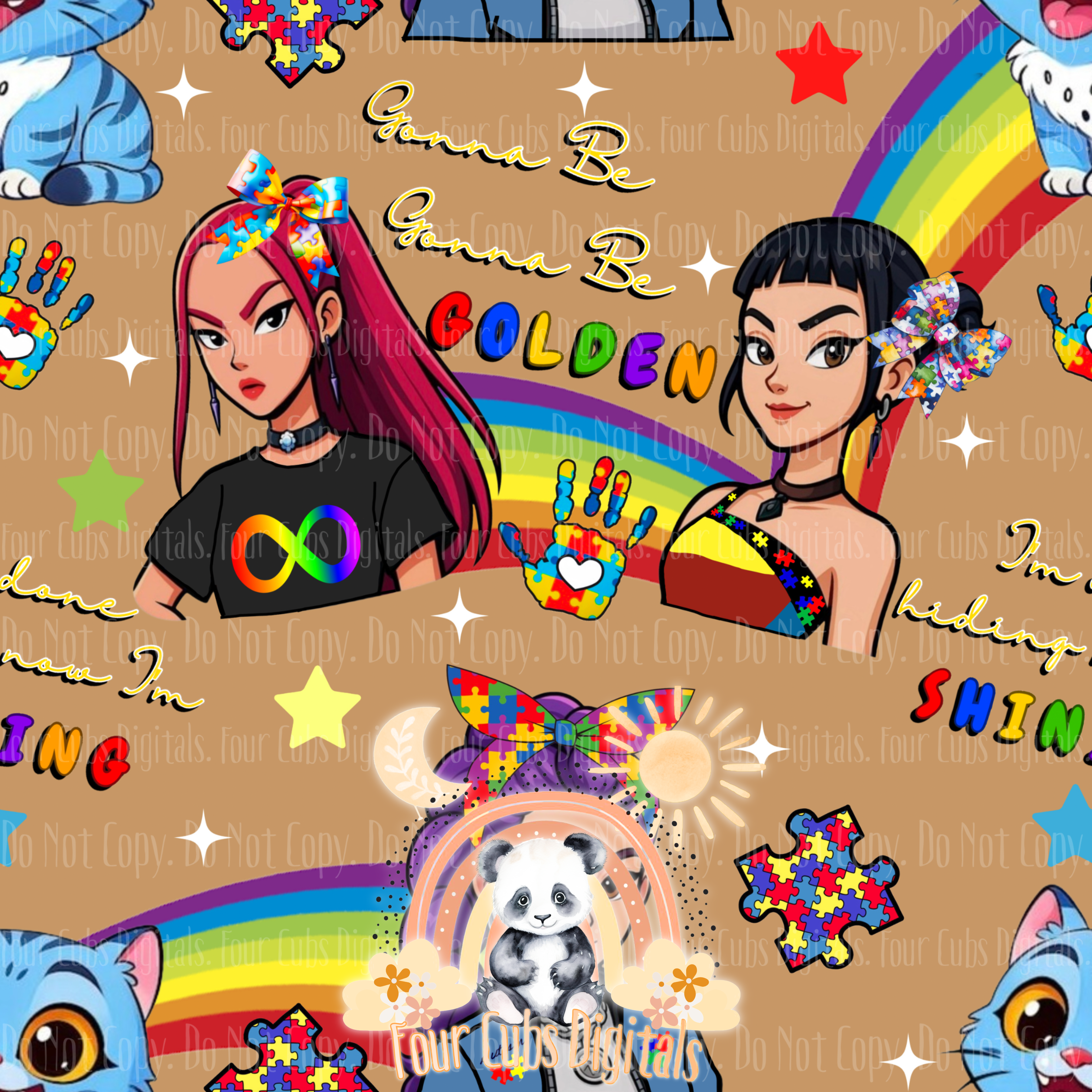 Hunters Autism Purple, Blue, Orange and Pink seamless