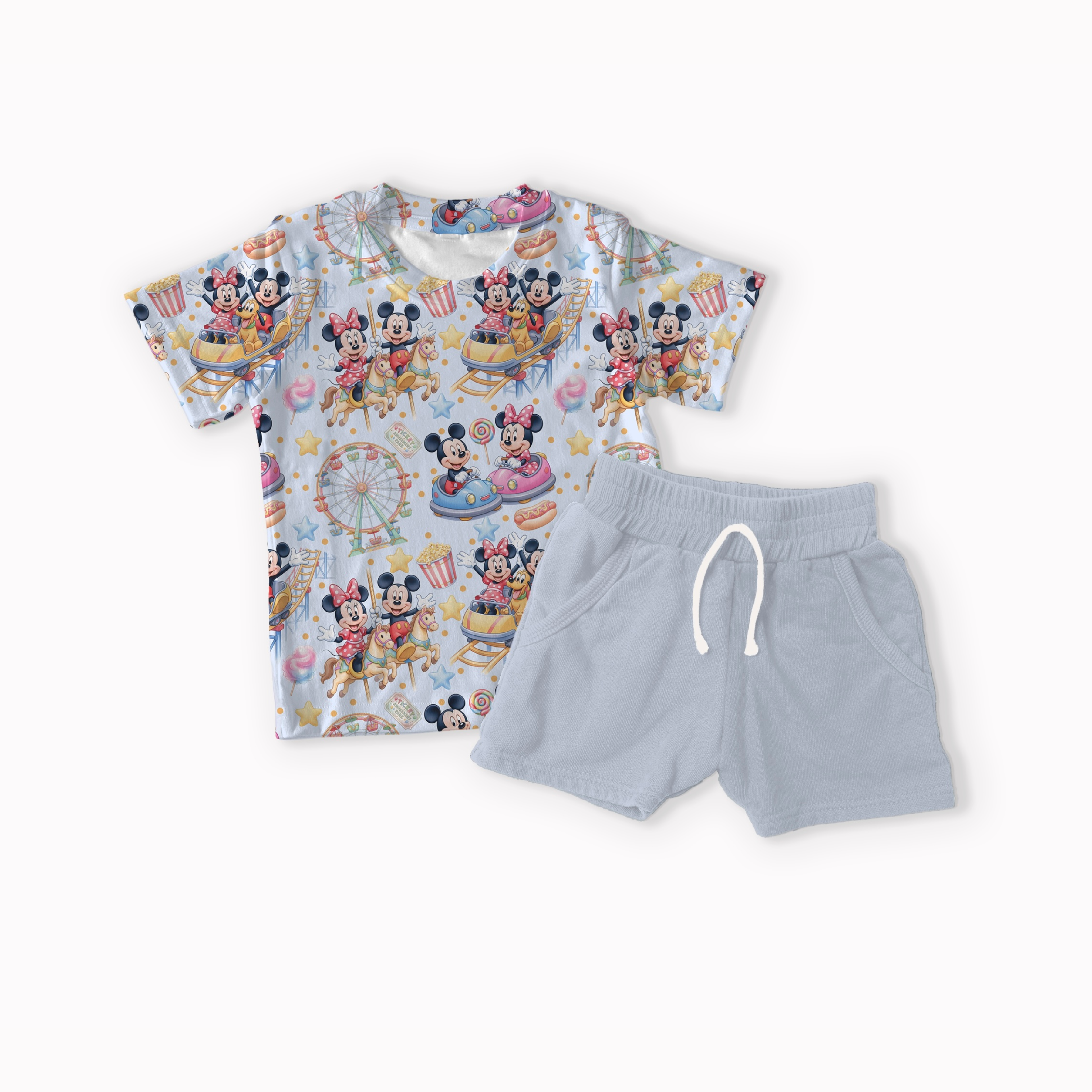 Mouse Amusement Park Tan, Black, Blue and Pink seamless