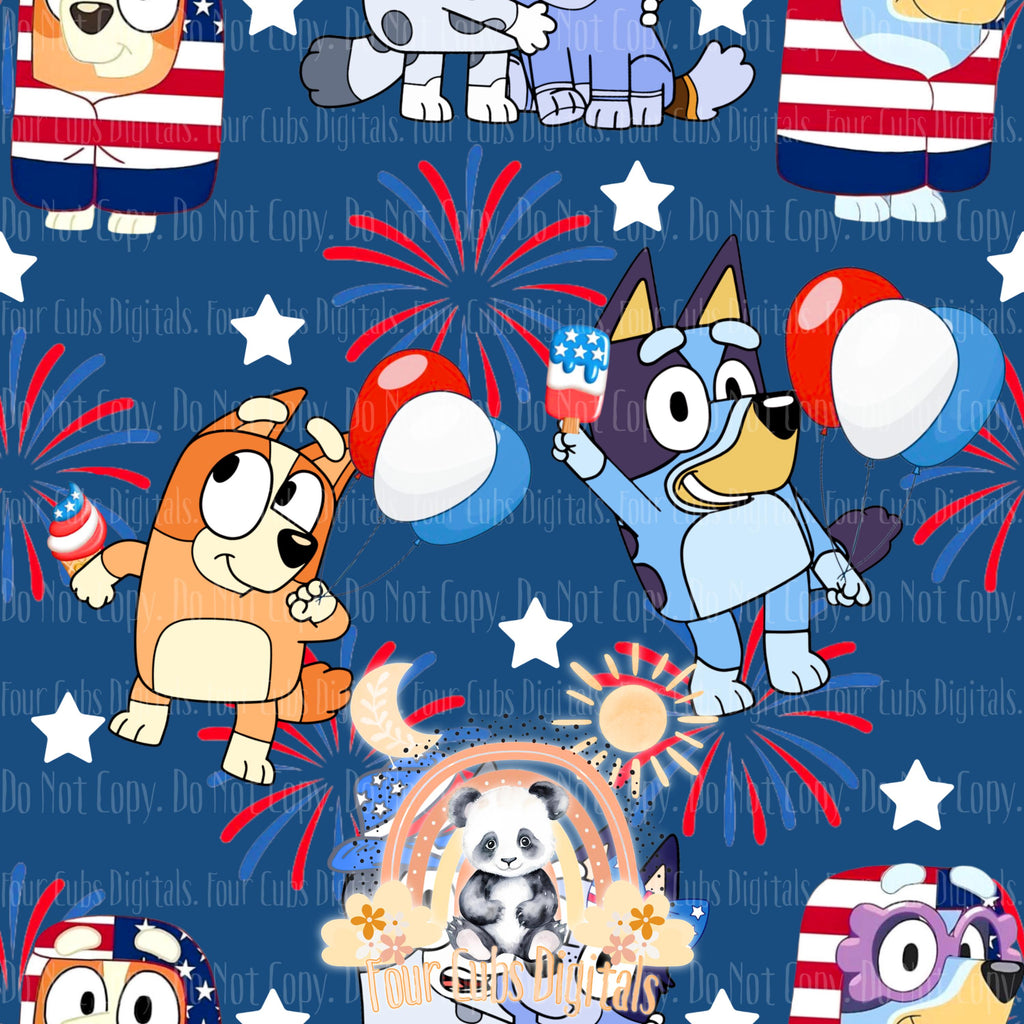 Dog Sisters 4th of July white, black, red and blue seamless