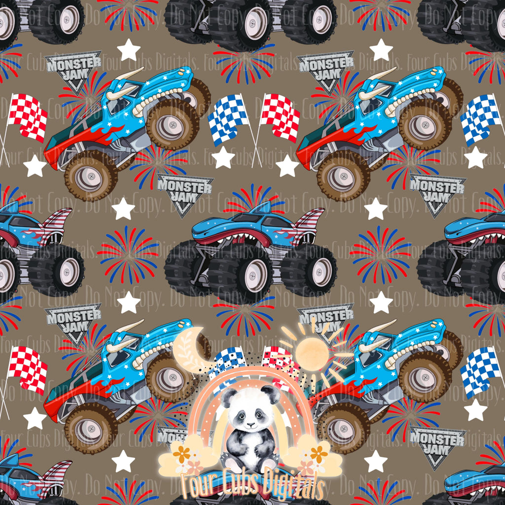 Trucks 4th of July grey and brown seamless