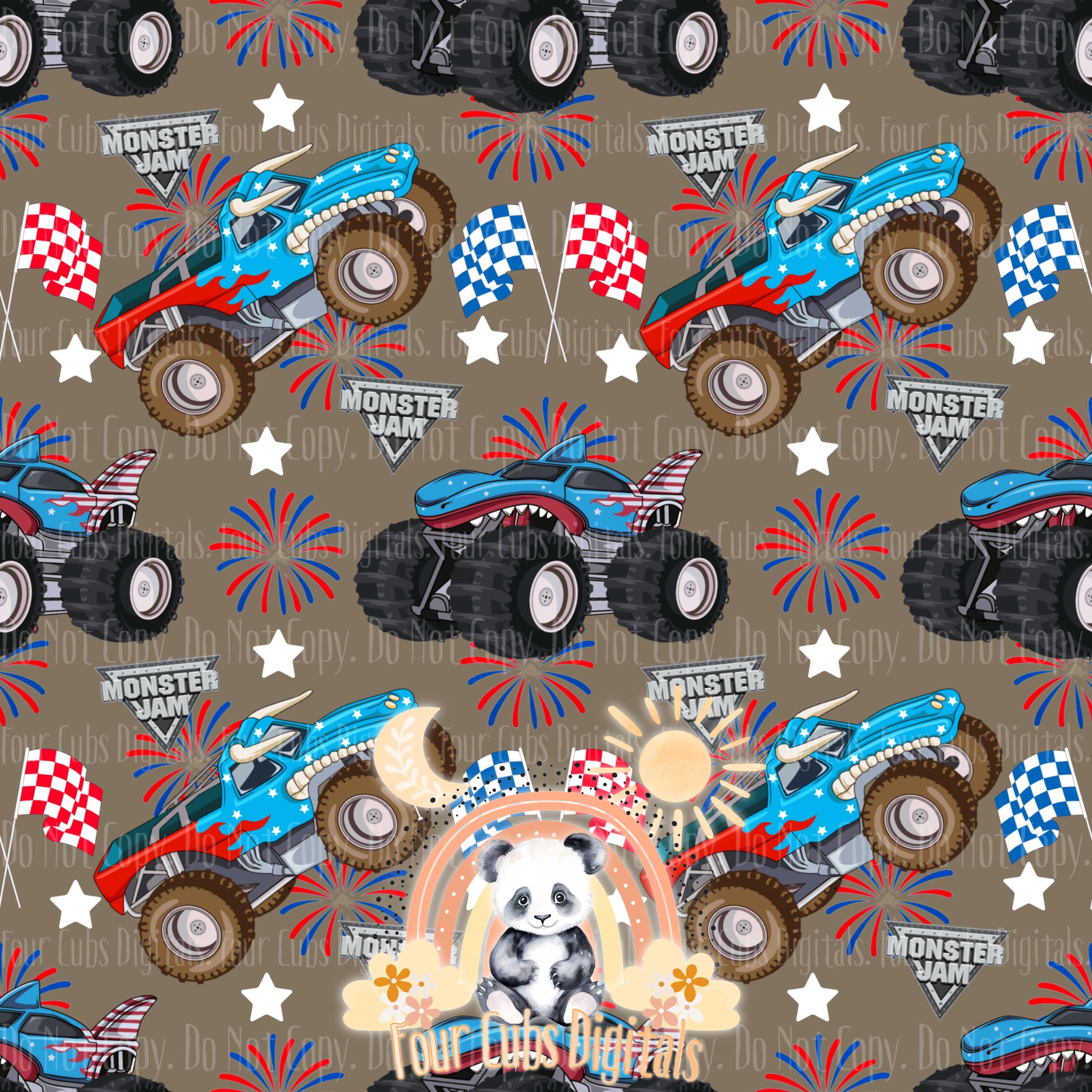 Trucks 4th of July grey and brown seamless