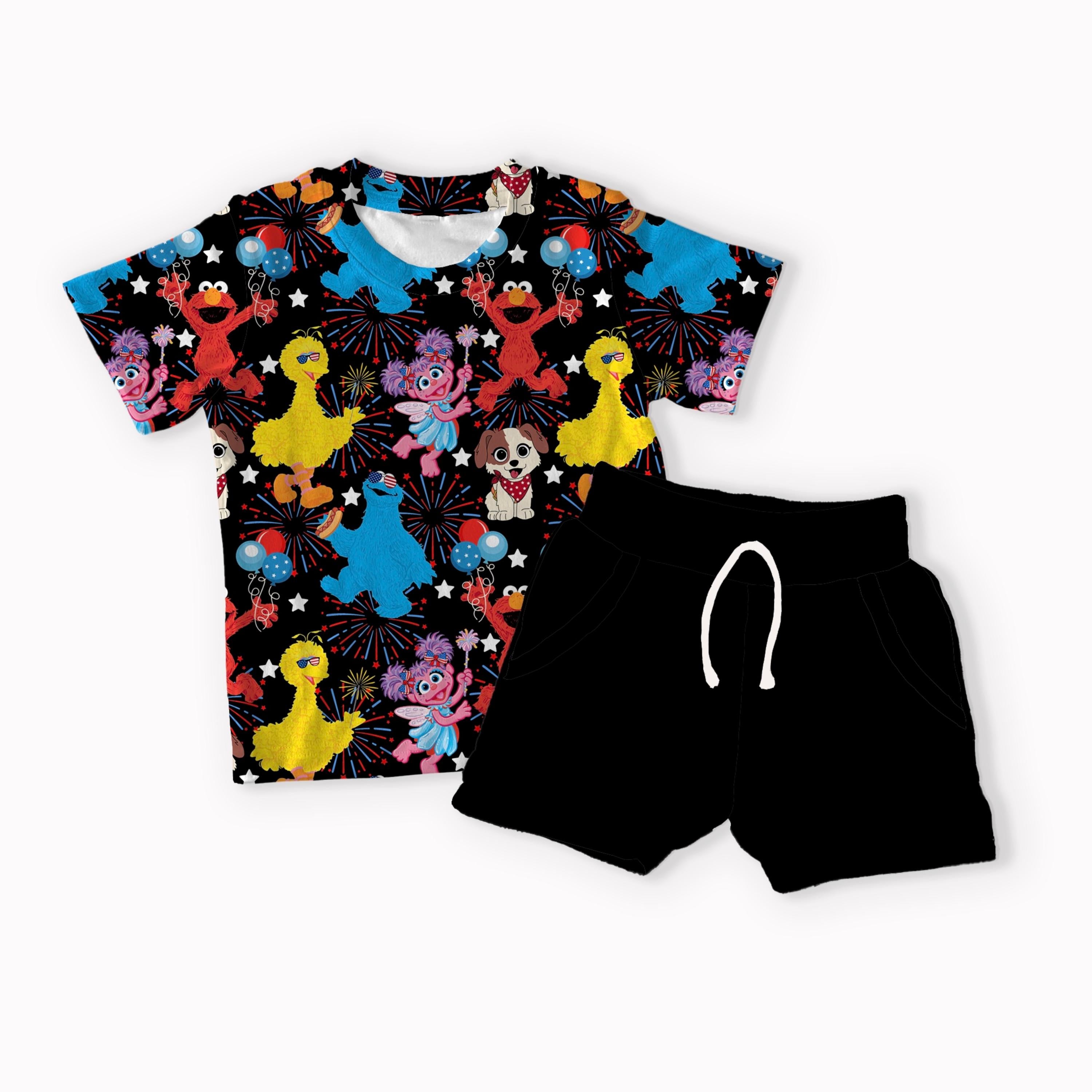 Street Monsters 4th of July white, black, red and blue seamless