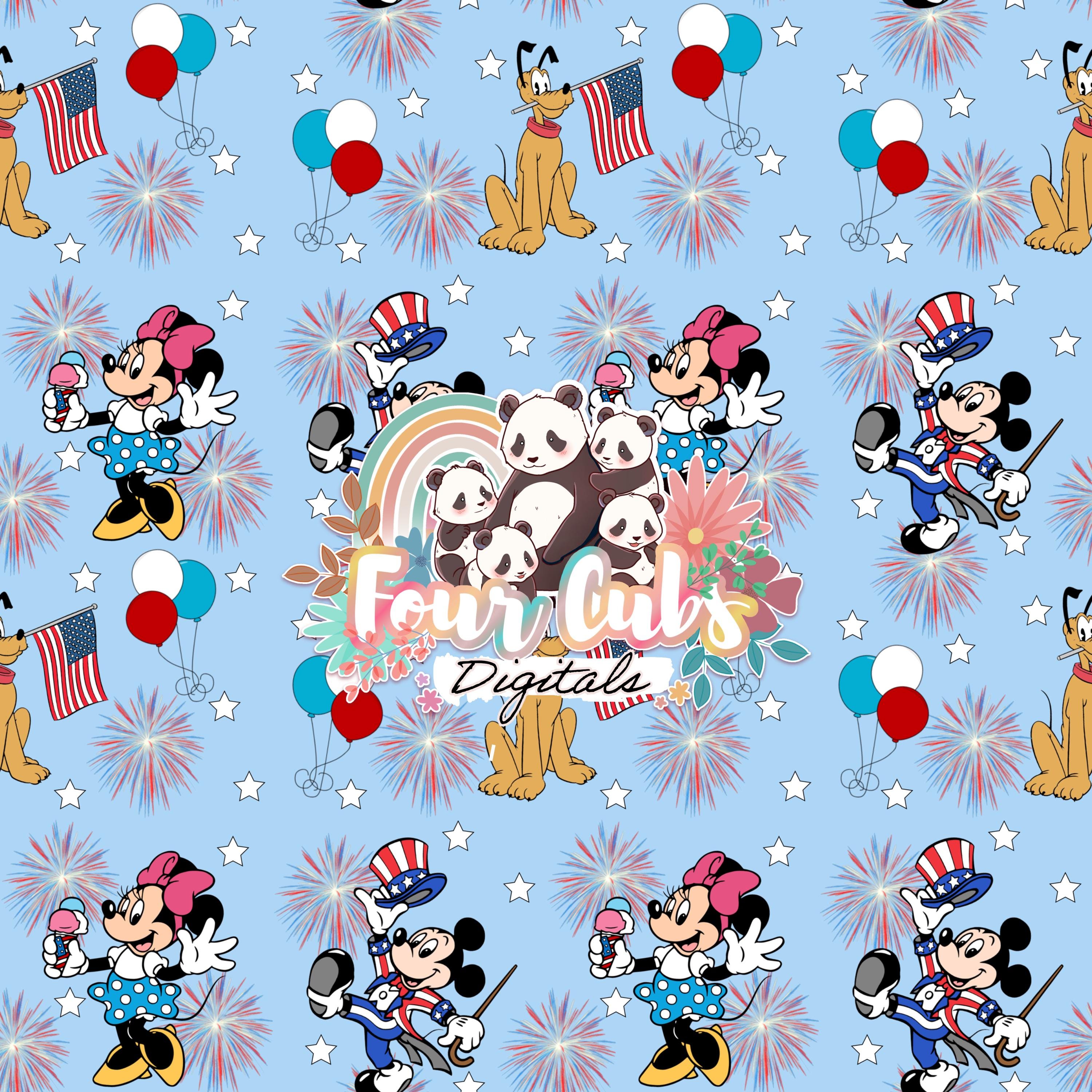 Mouse and Friends checkered, light and dark blue 4th of July seamless