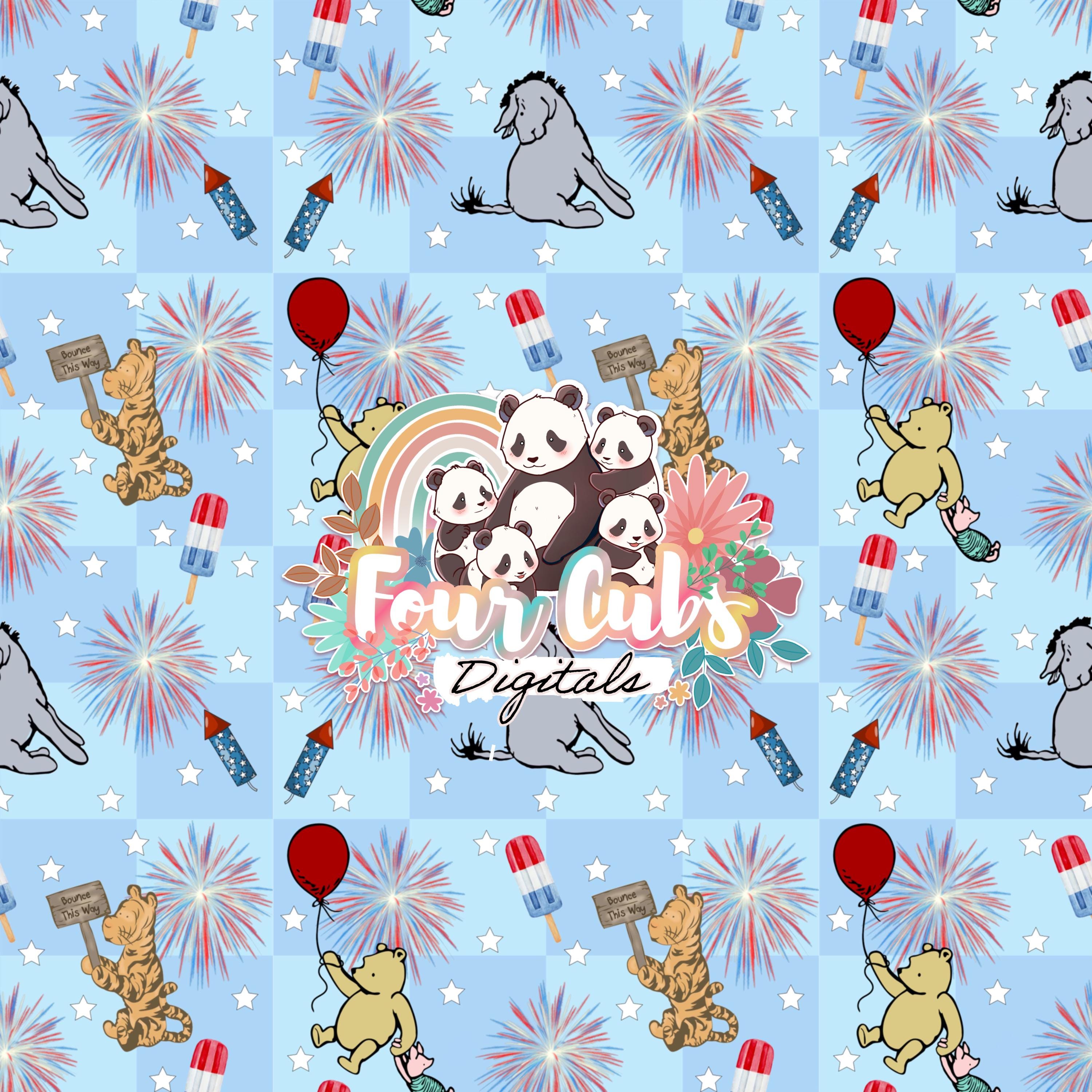 Classic Pooh Blue and Red 4th of July seamless