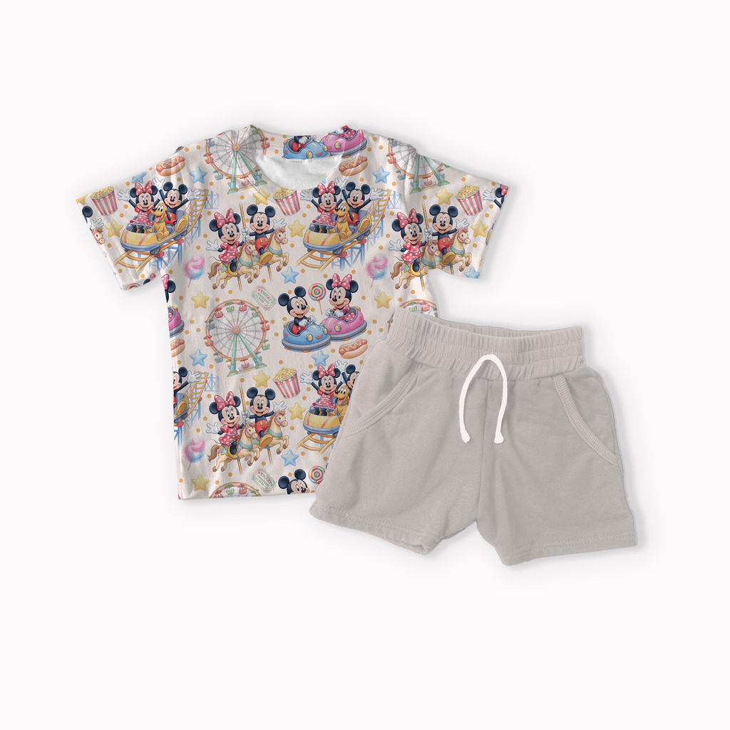 Mouse Amusement Park Tan, Black, Blue and Pink seamless