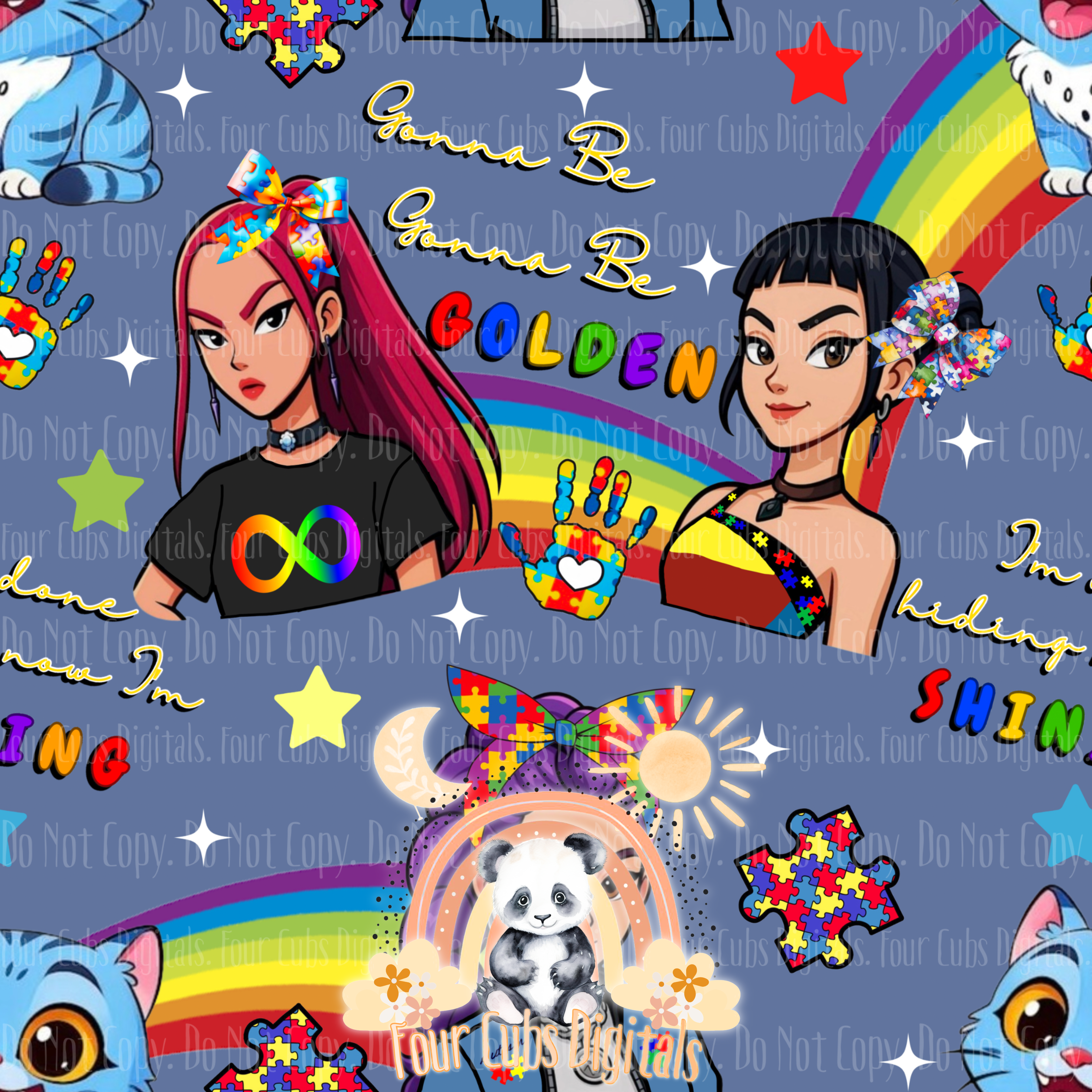 Hunters Autism Purple, Blue, Orange and Pink seamless