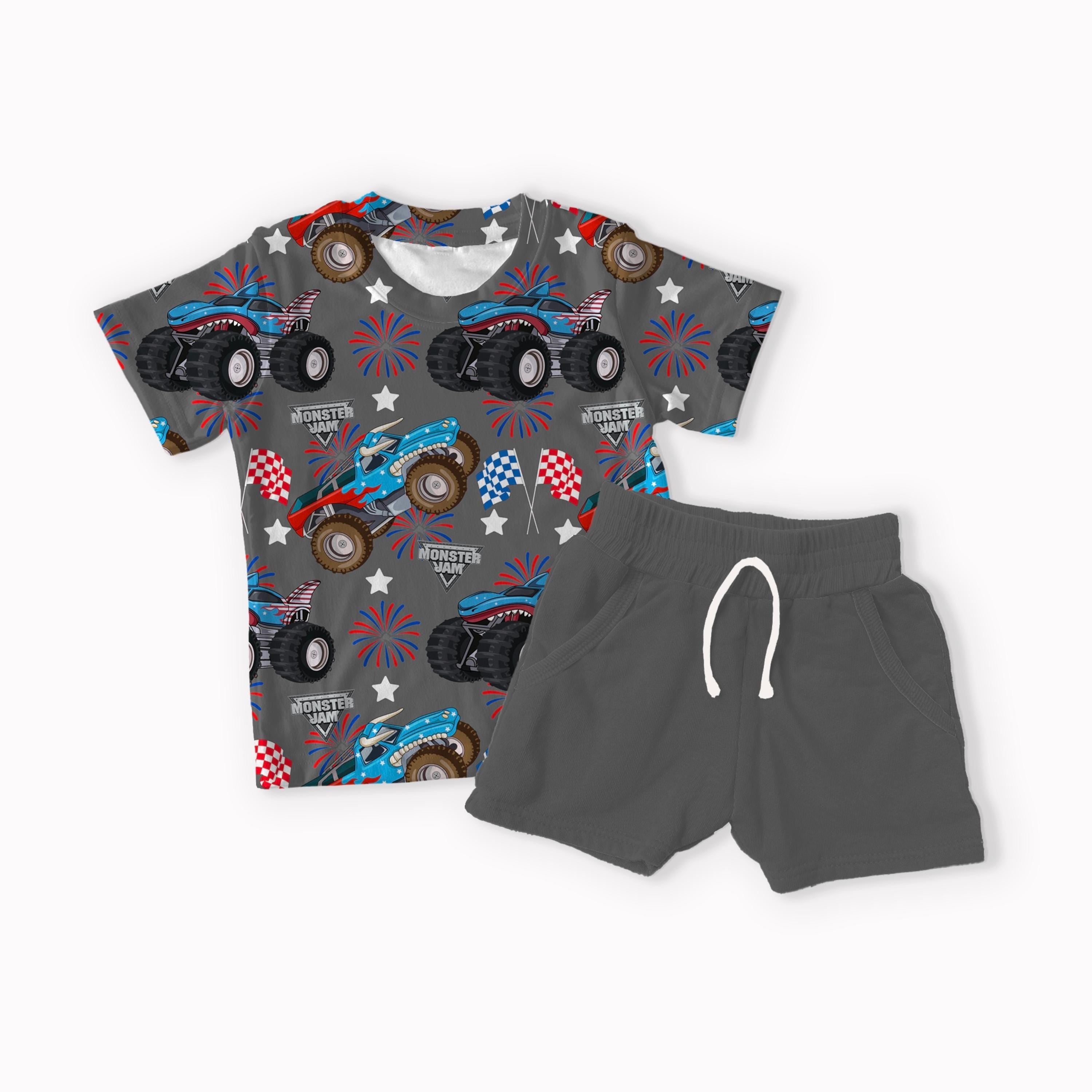 Trucks 4th of July grey and brown seamless