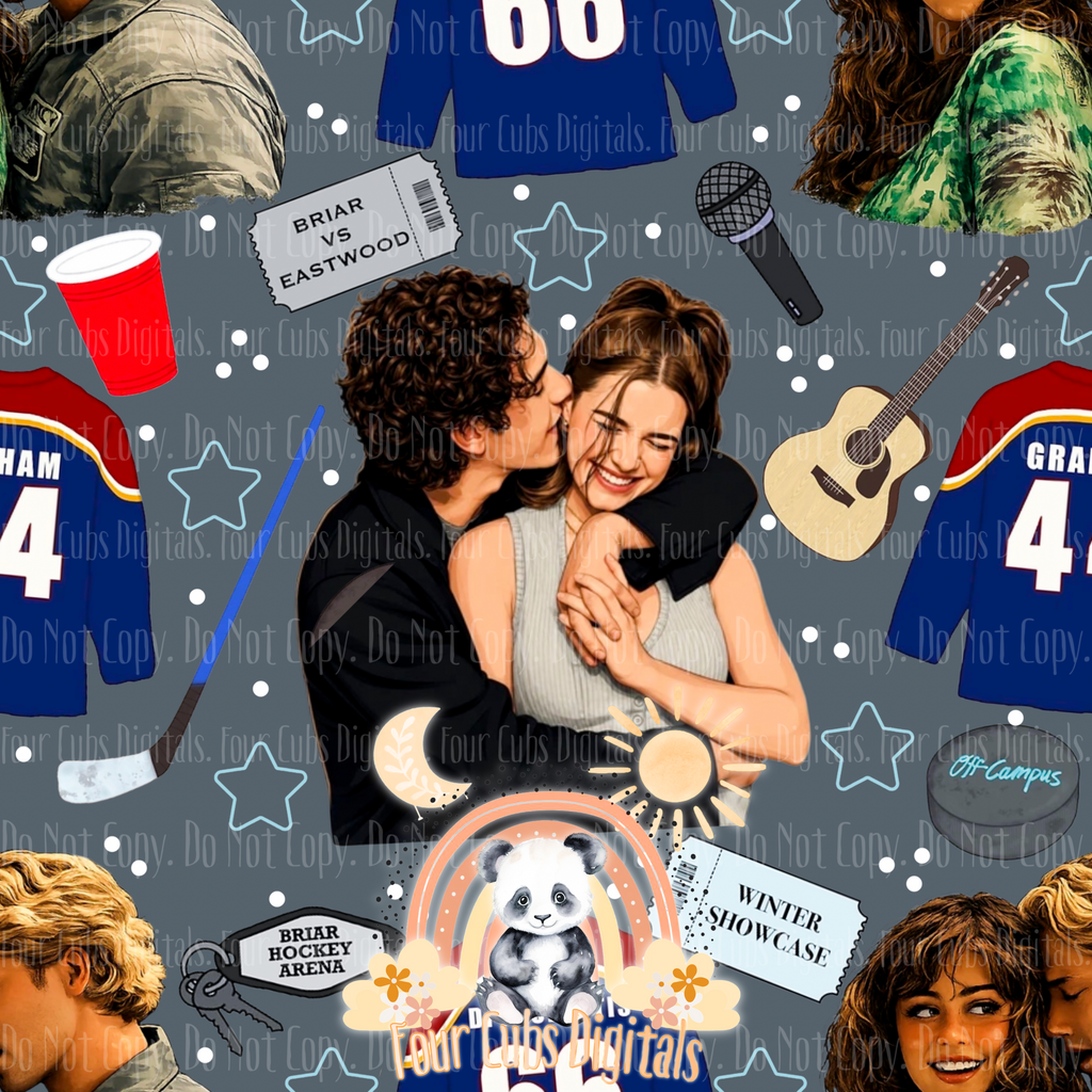 Rinkside Romance Light Blue, Dark Blue and Checkered seamless