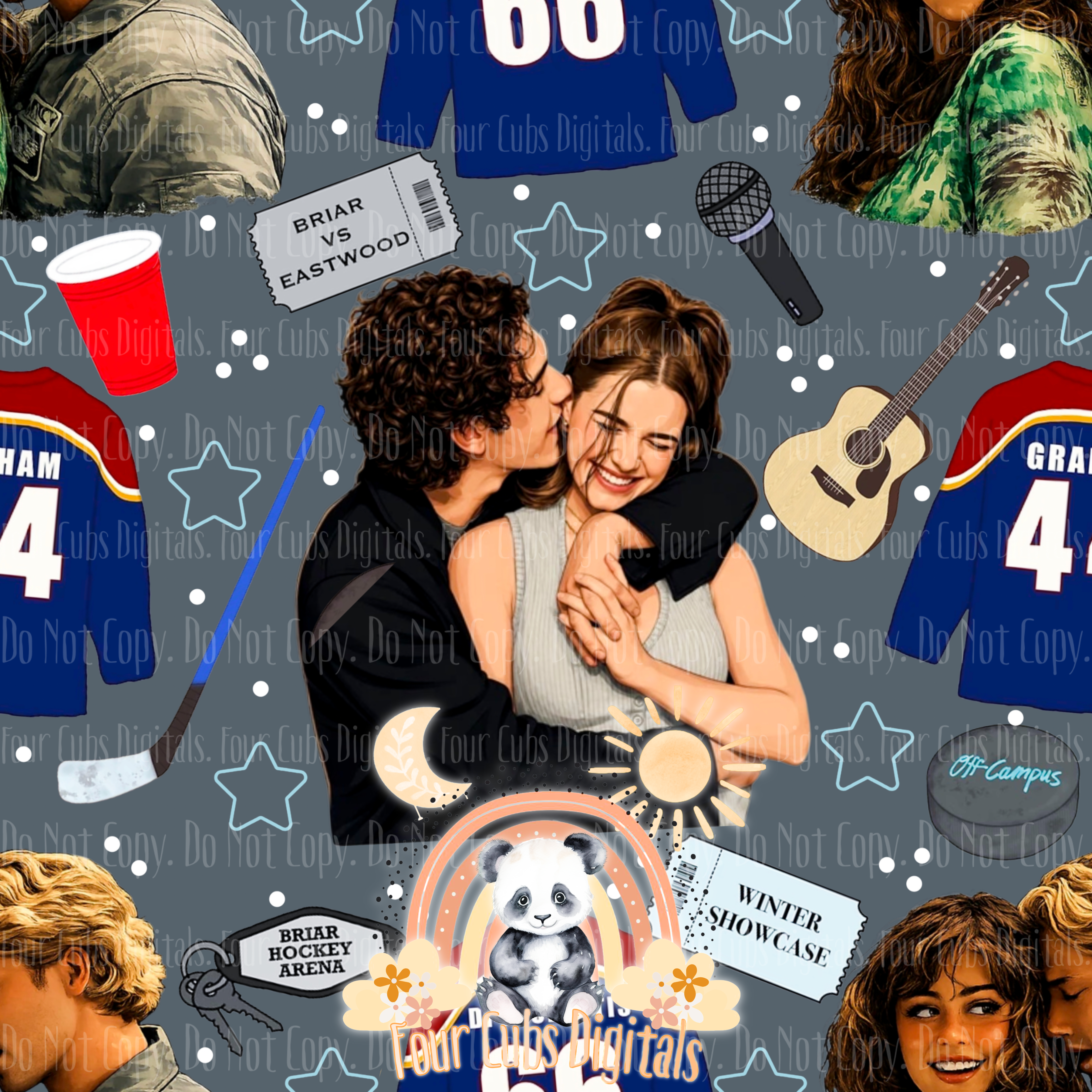 Rinkside Romance Light Blue, Dark Blue and Checkered seamless