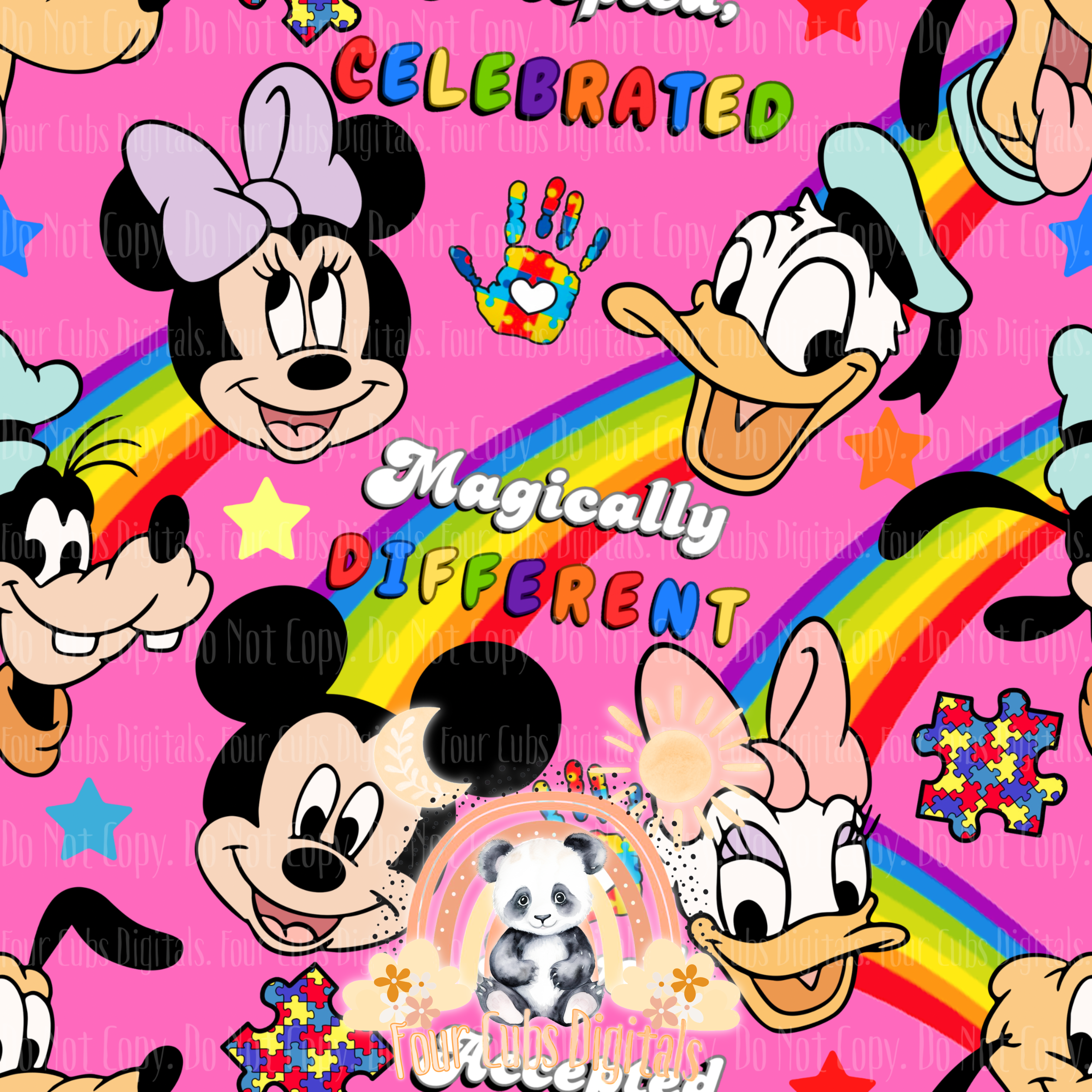 Autism Mouse Brown, Blue, Purple and Pink seamless