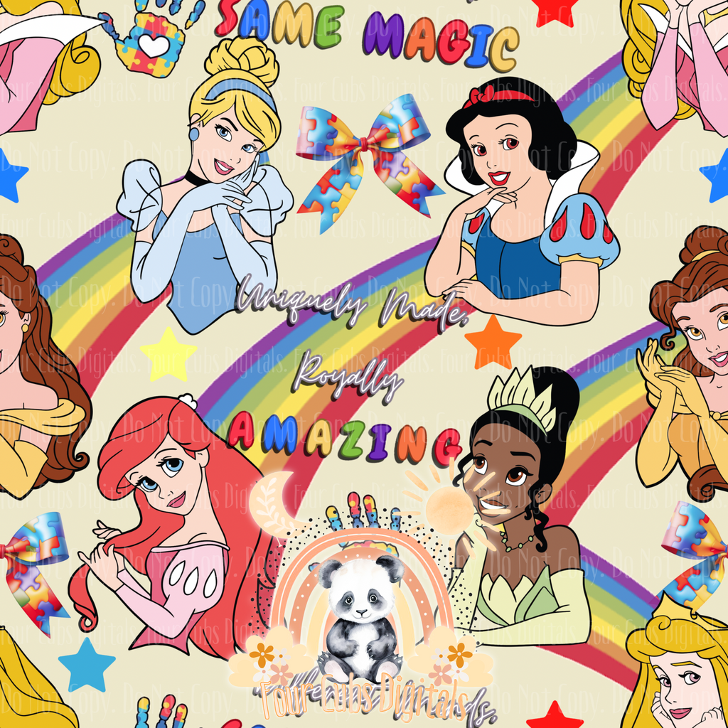 Autism Princess Pink, Purple, Blue and Yellow seamless