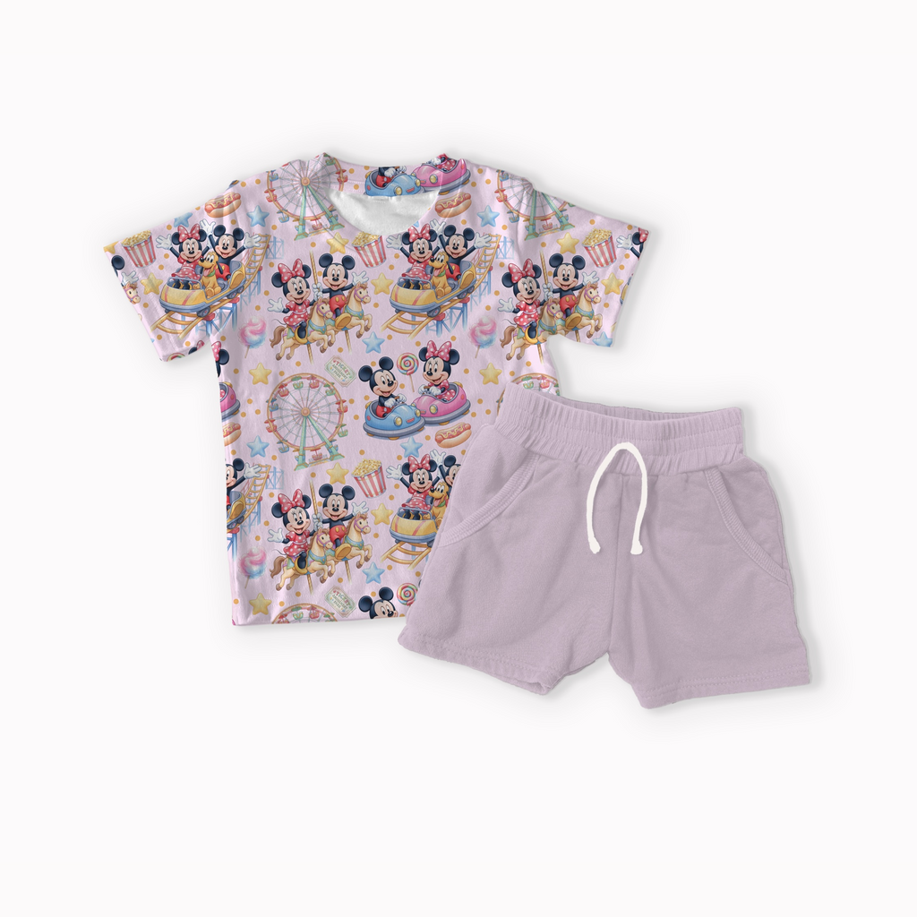 Mouse Amusement Park Tan, Black, Blue and Pink seamless