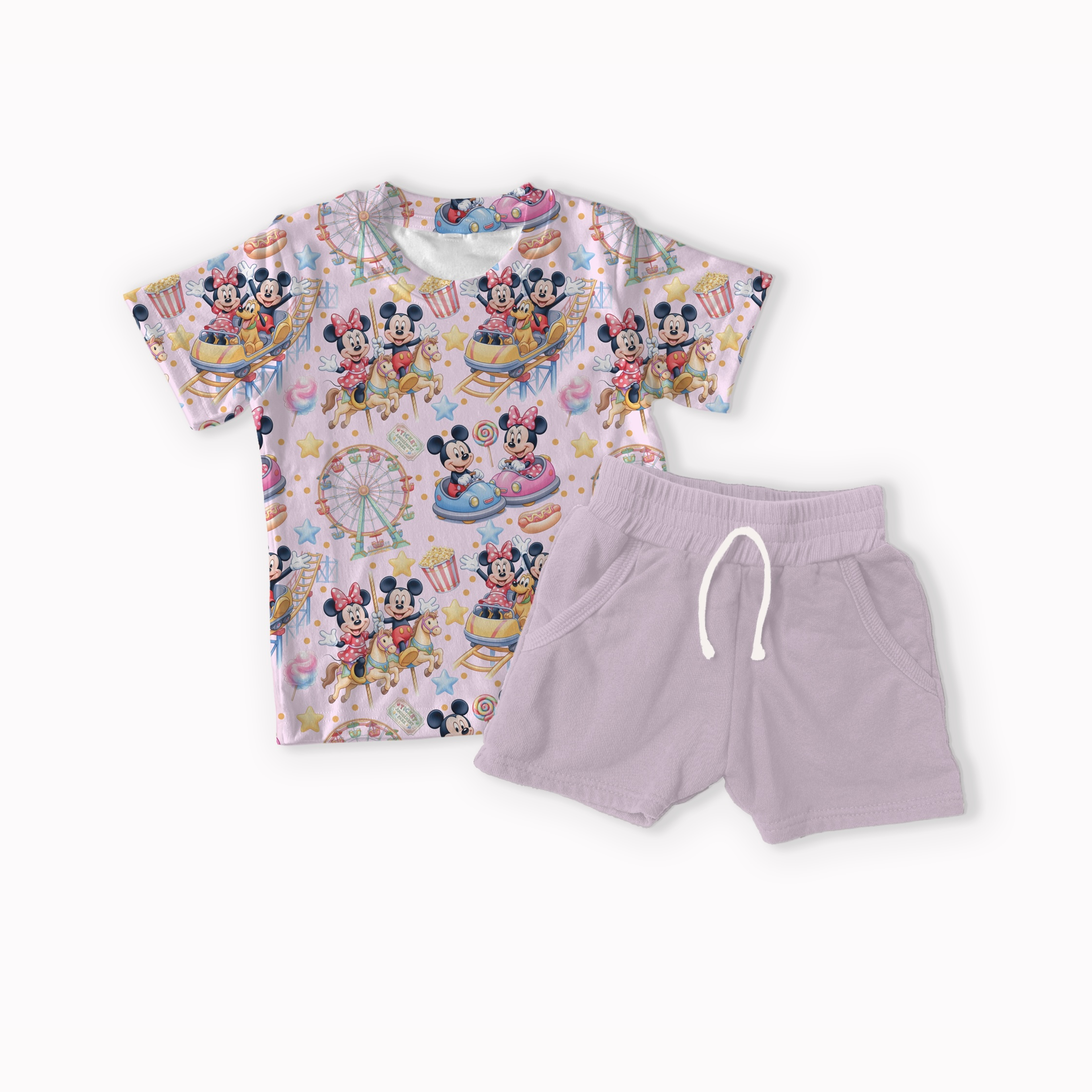 Mouse Amusement Park Tan, Black, Blue and Pink seamless