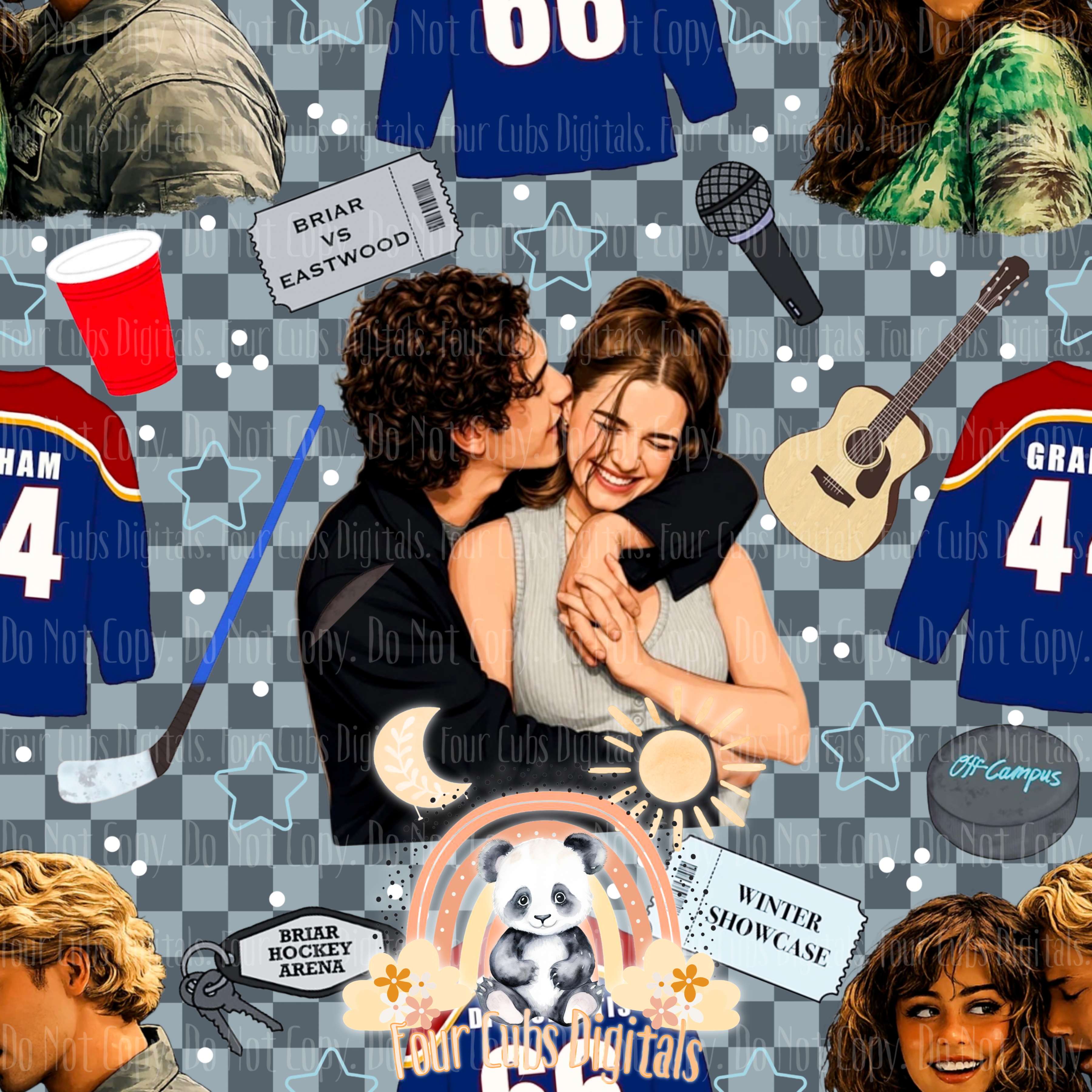 Rinkside Romance Light Blue, Dark Blue and Checkered seamless