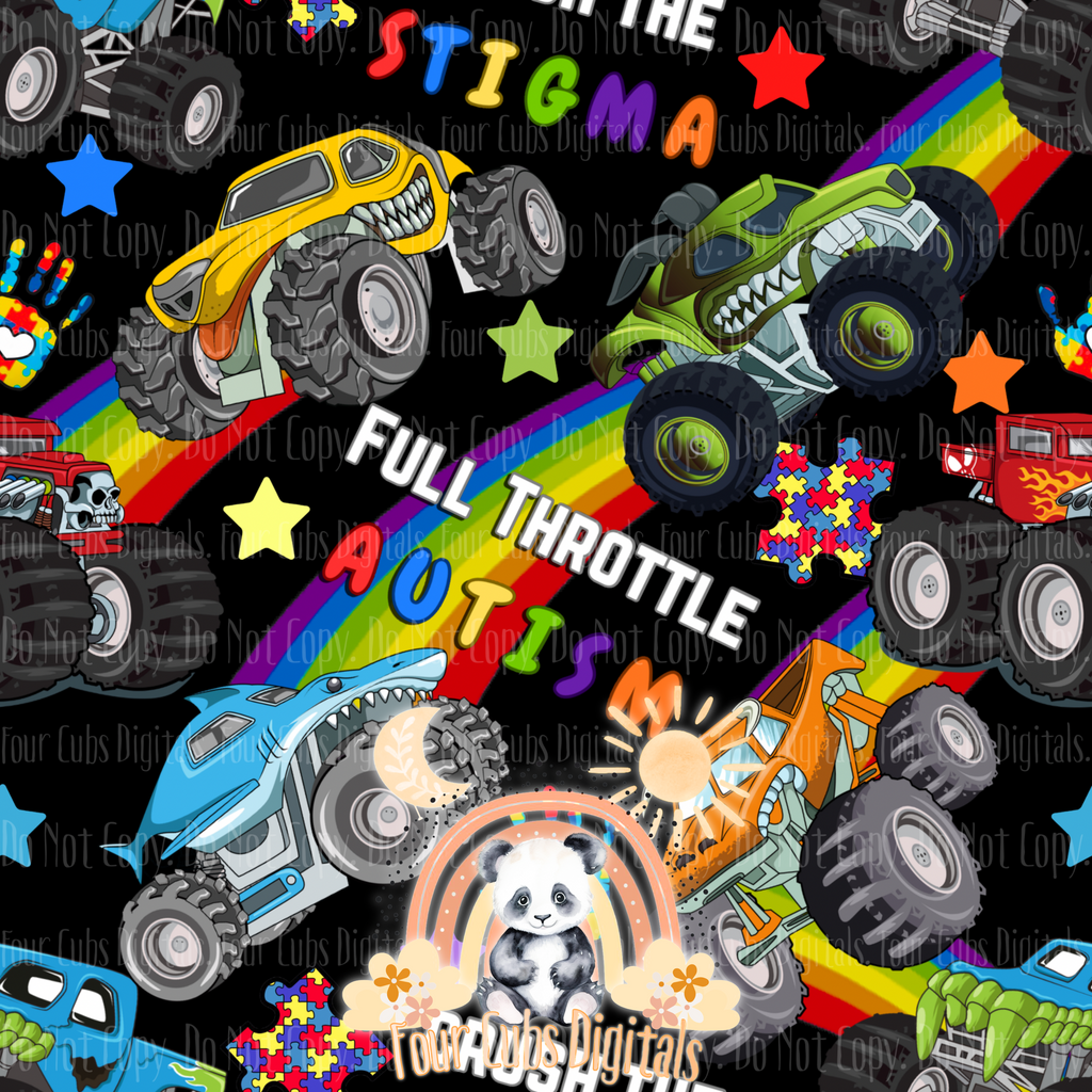 Trucks Autism Black, Blue, Purple and Red seamless