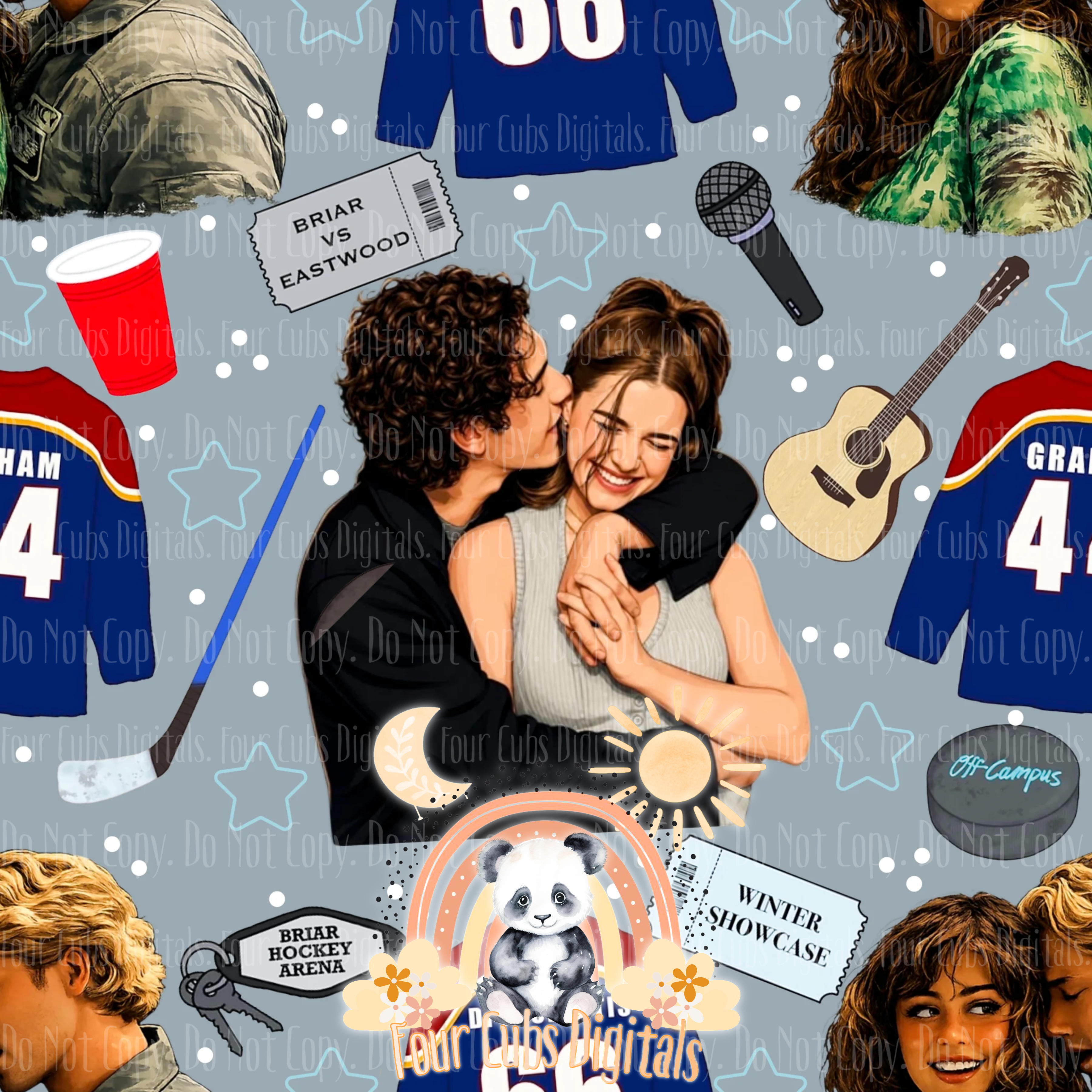 Rinkside Romance Light Blue, Dark Blue and Checkered seamless