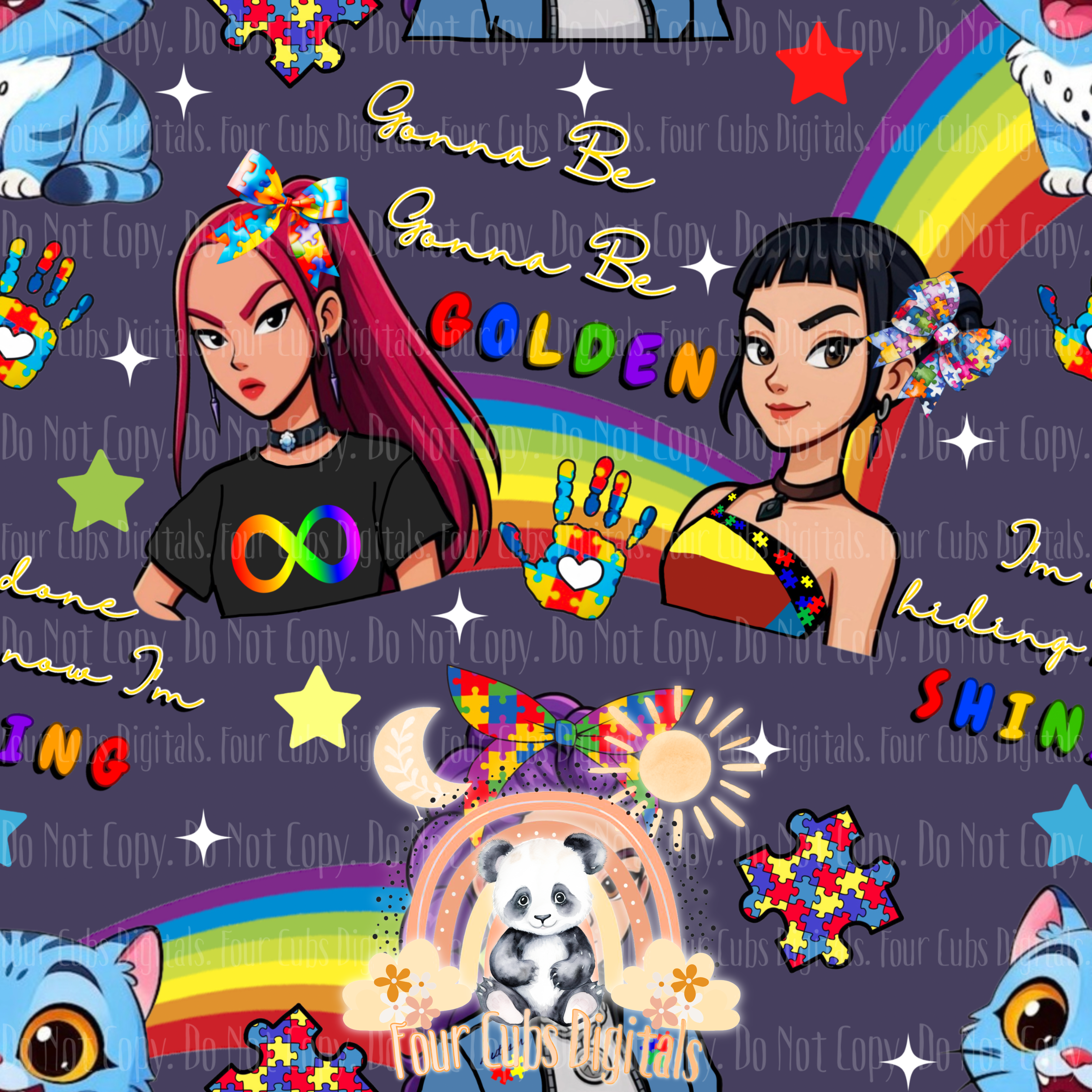 Hunters Autism Purple, Blue, Orange and Pink seamless