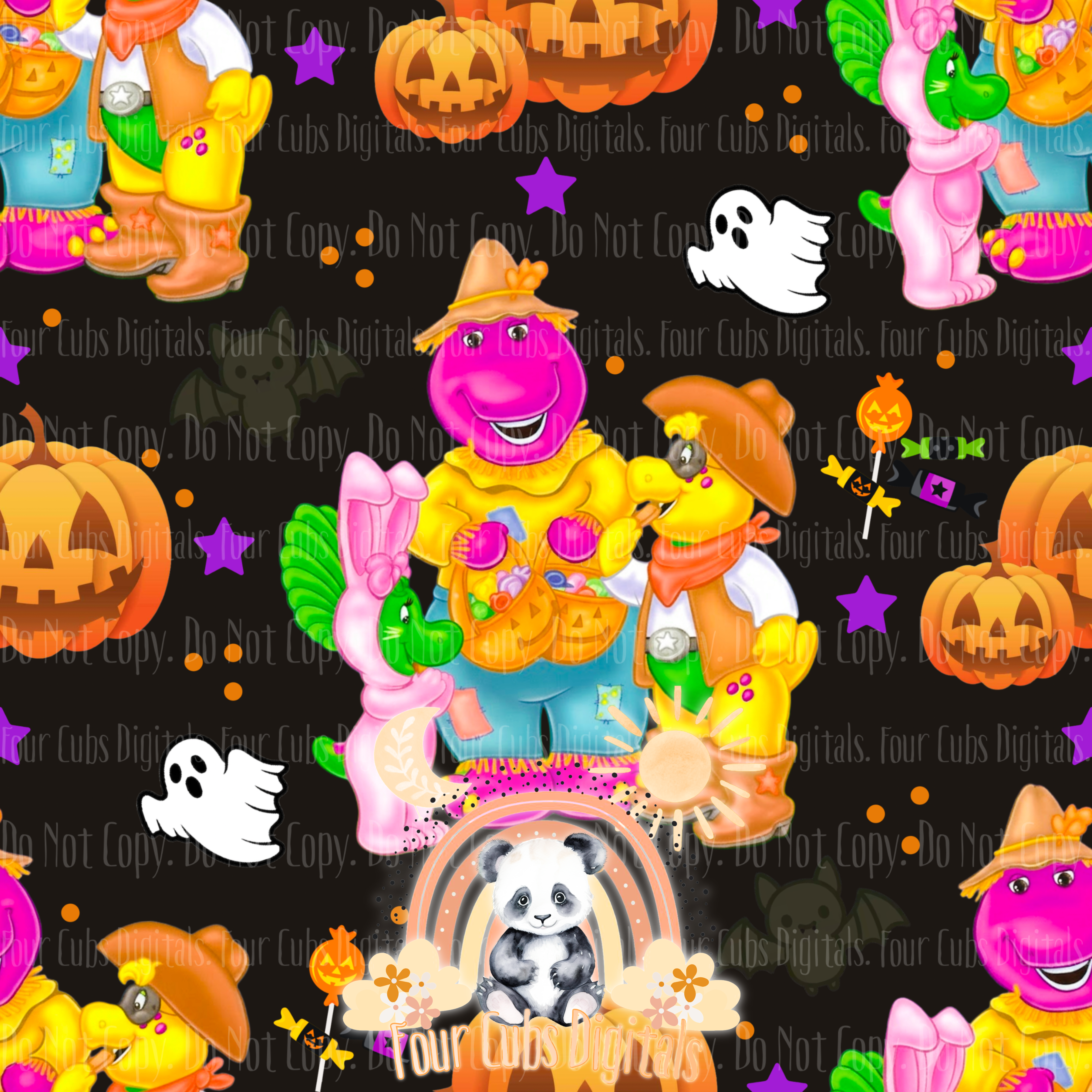Purple Dinosaur Halloween seamless