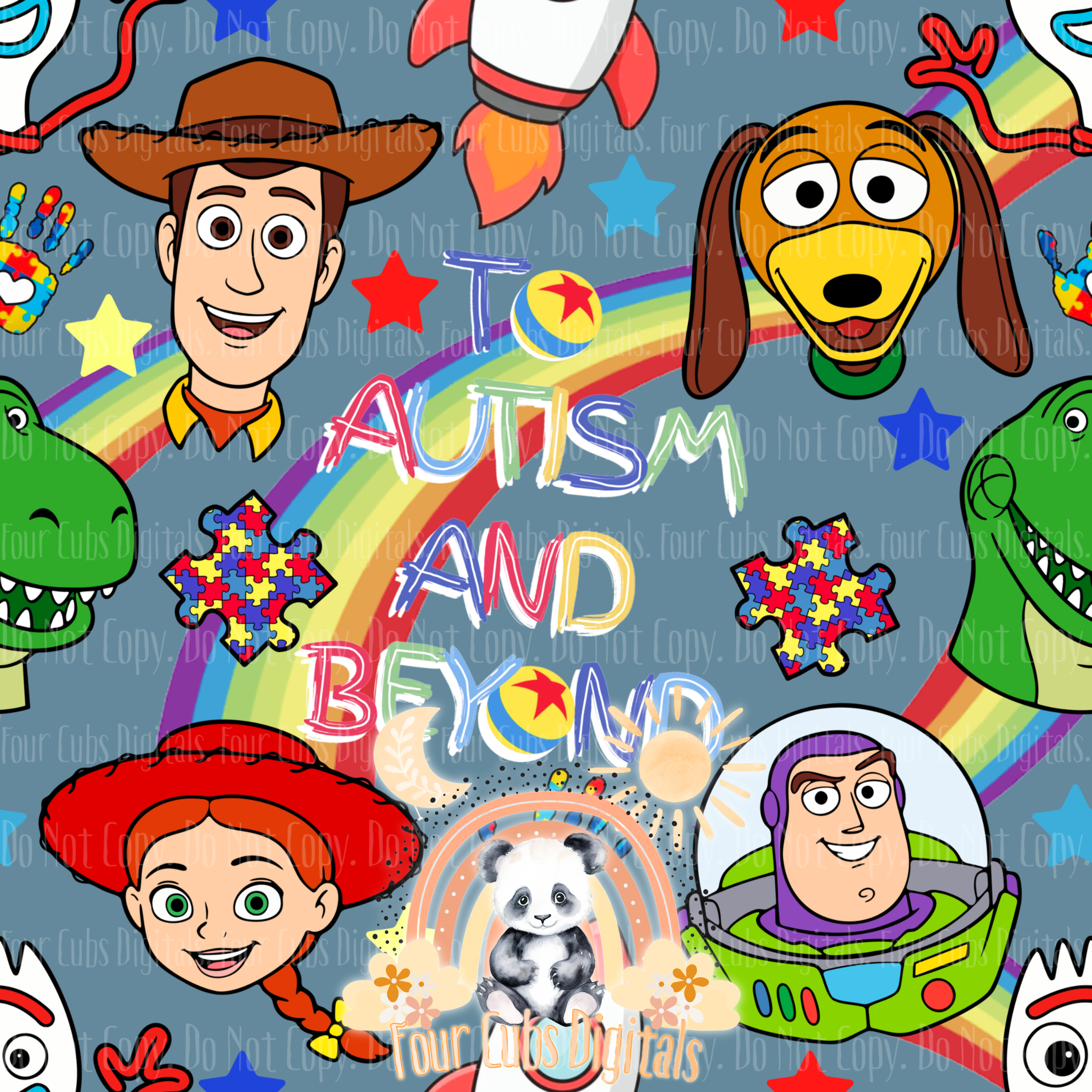 Toys Autism Blue, Yellow, Green and Purple seamless files