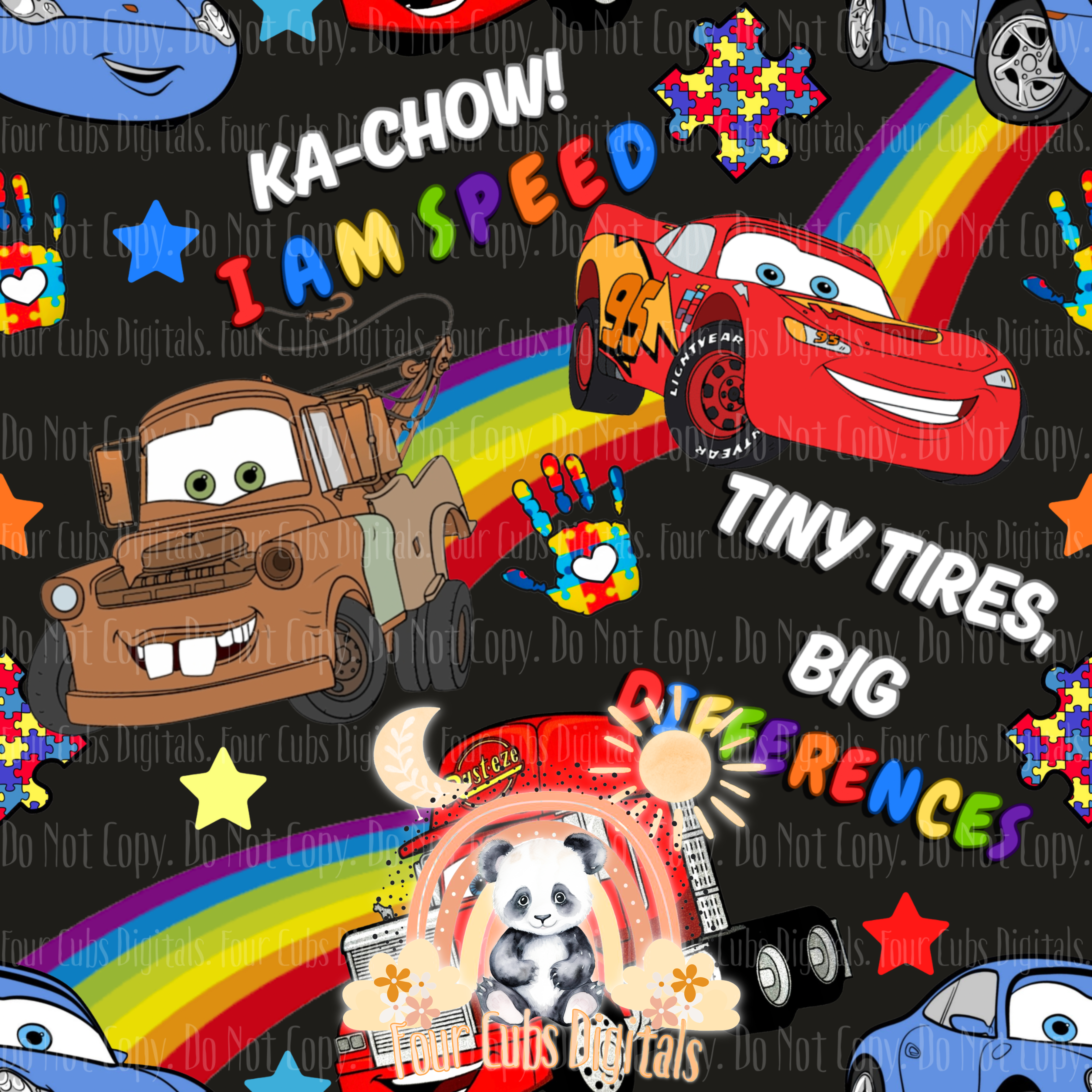 KA-CHOW Autism Black, Red, Blue and Brown seamless