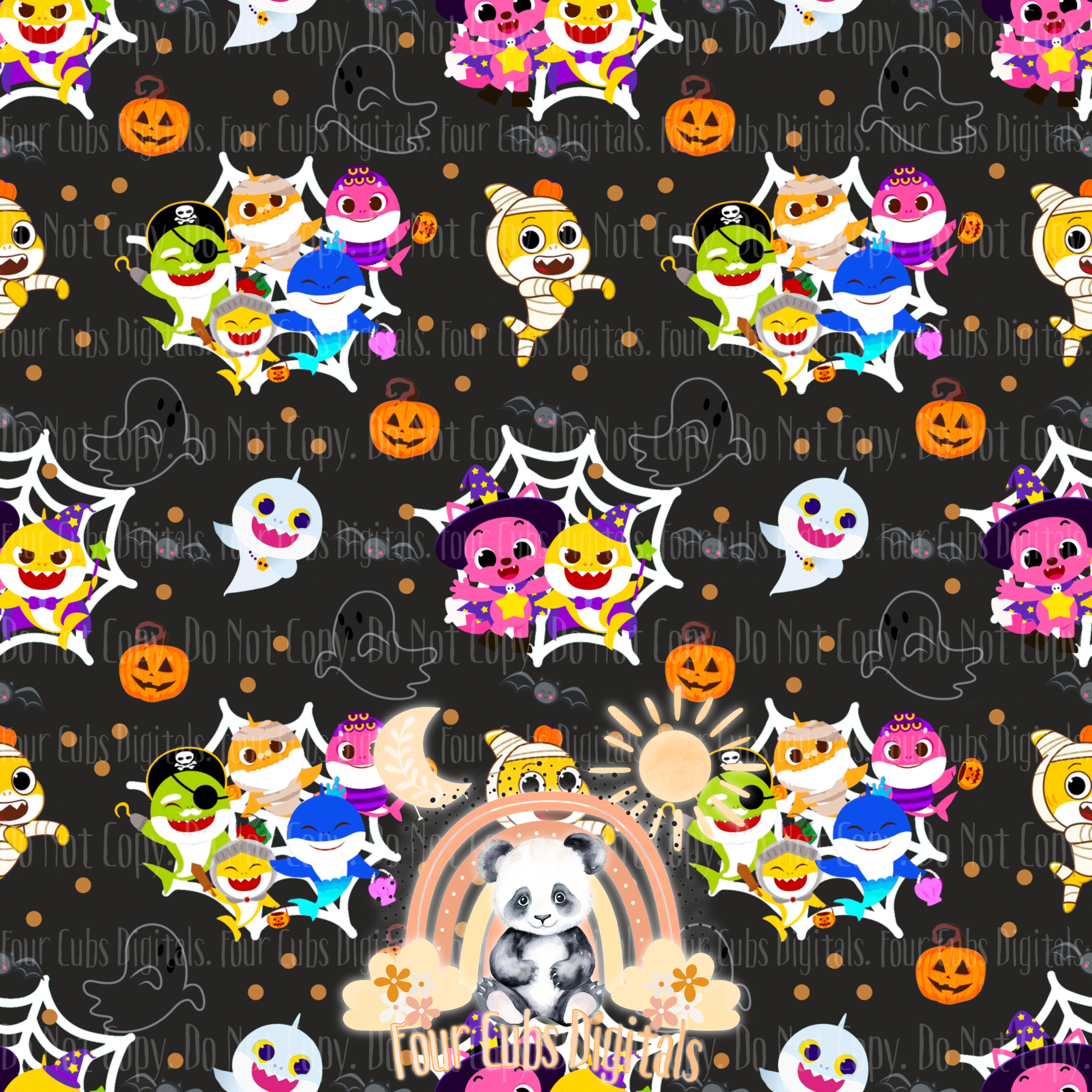 Baby Shark Halloween Black and Orange seamless